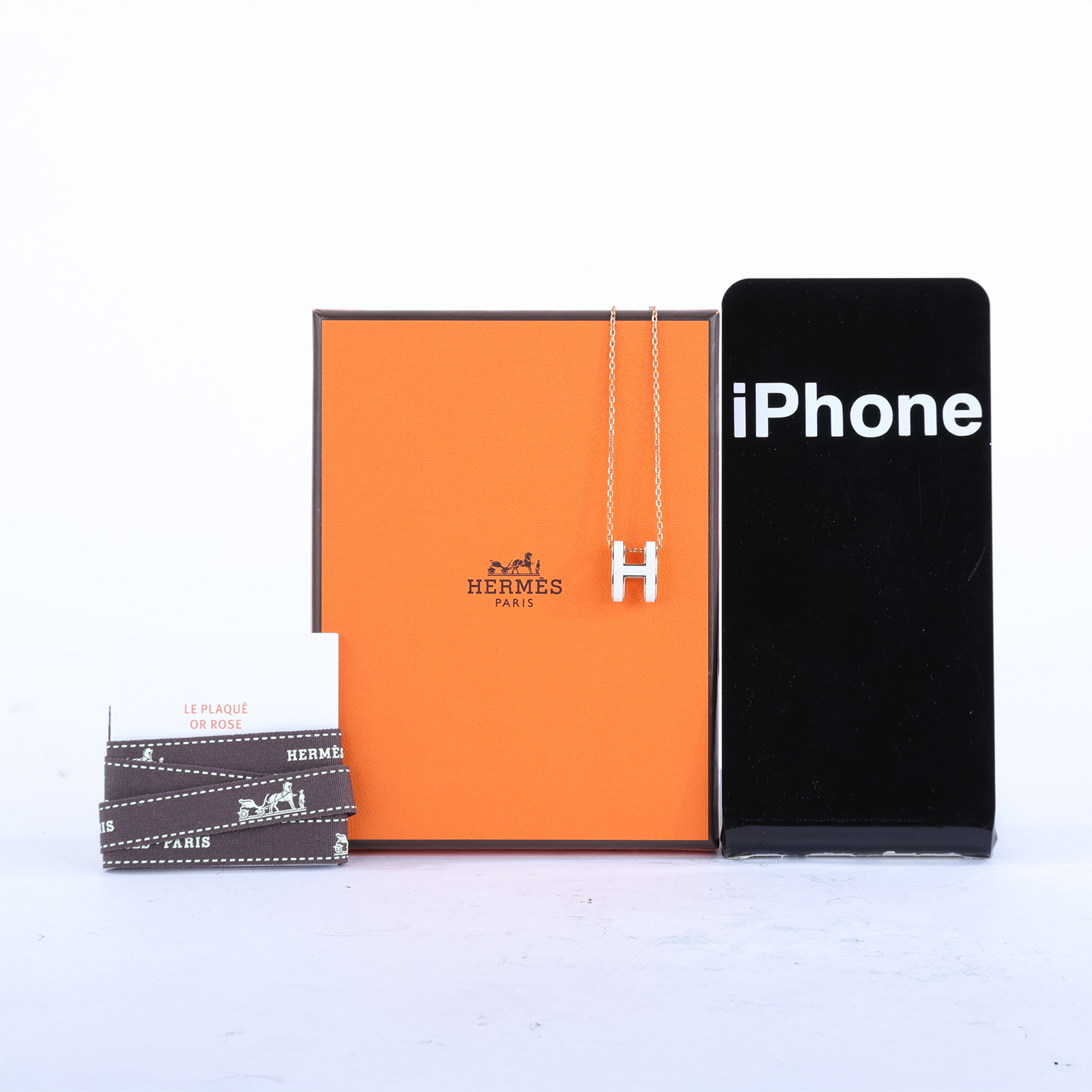 愛馬仕 Hermès Pop H 墜飾 POPHP ST 02 02 白POP H玫瑰金項鍊 原廠盒子