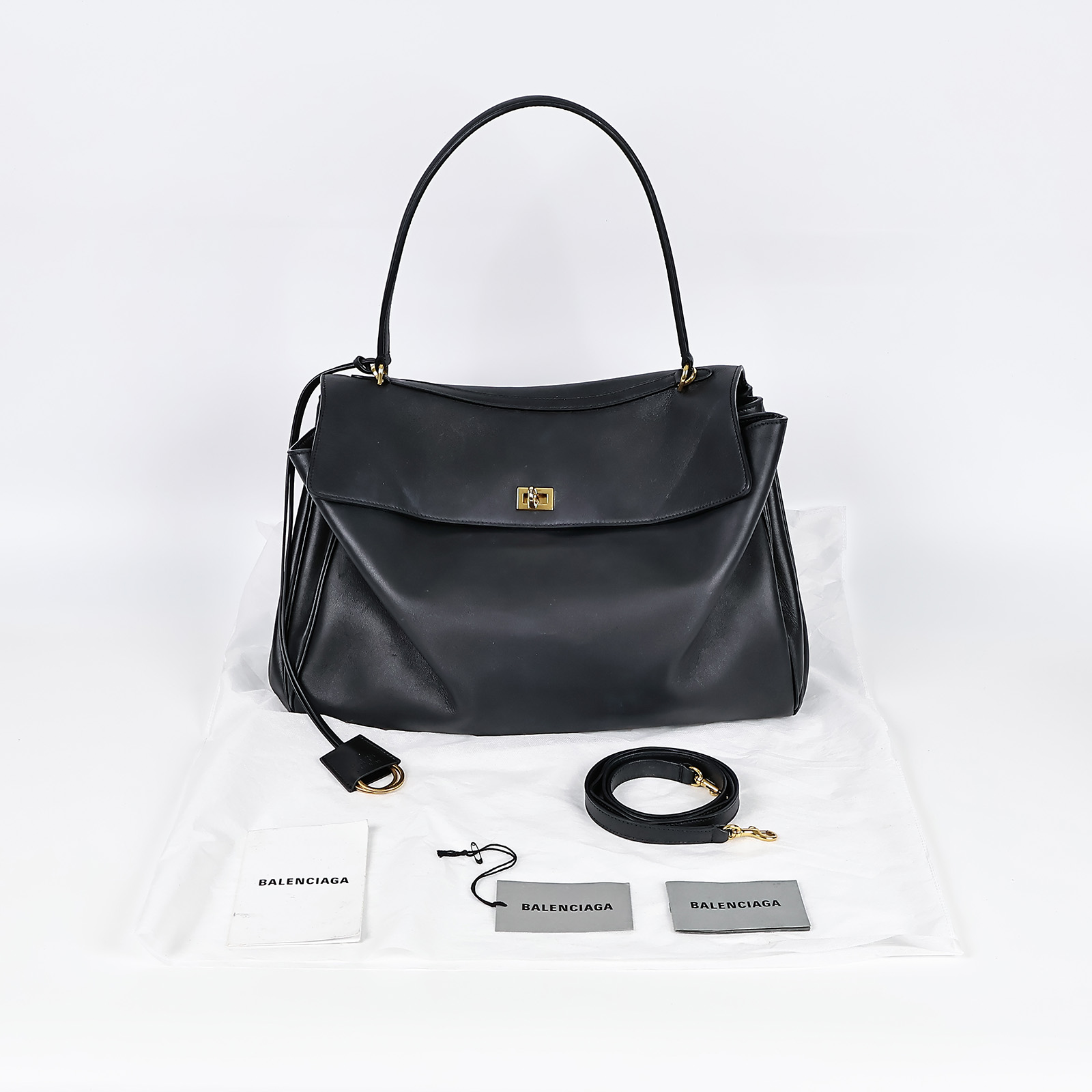 巴黎世家 BALENCIAGA Rodeo Large 手提包 7897442ABV5 黑金RODEO LARGE 背帶/購買證明