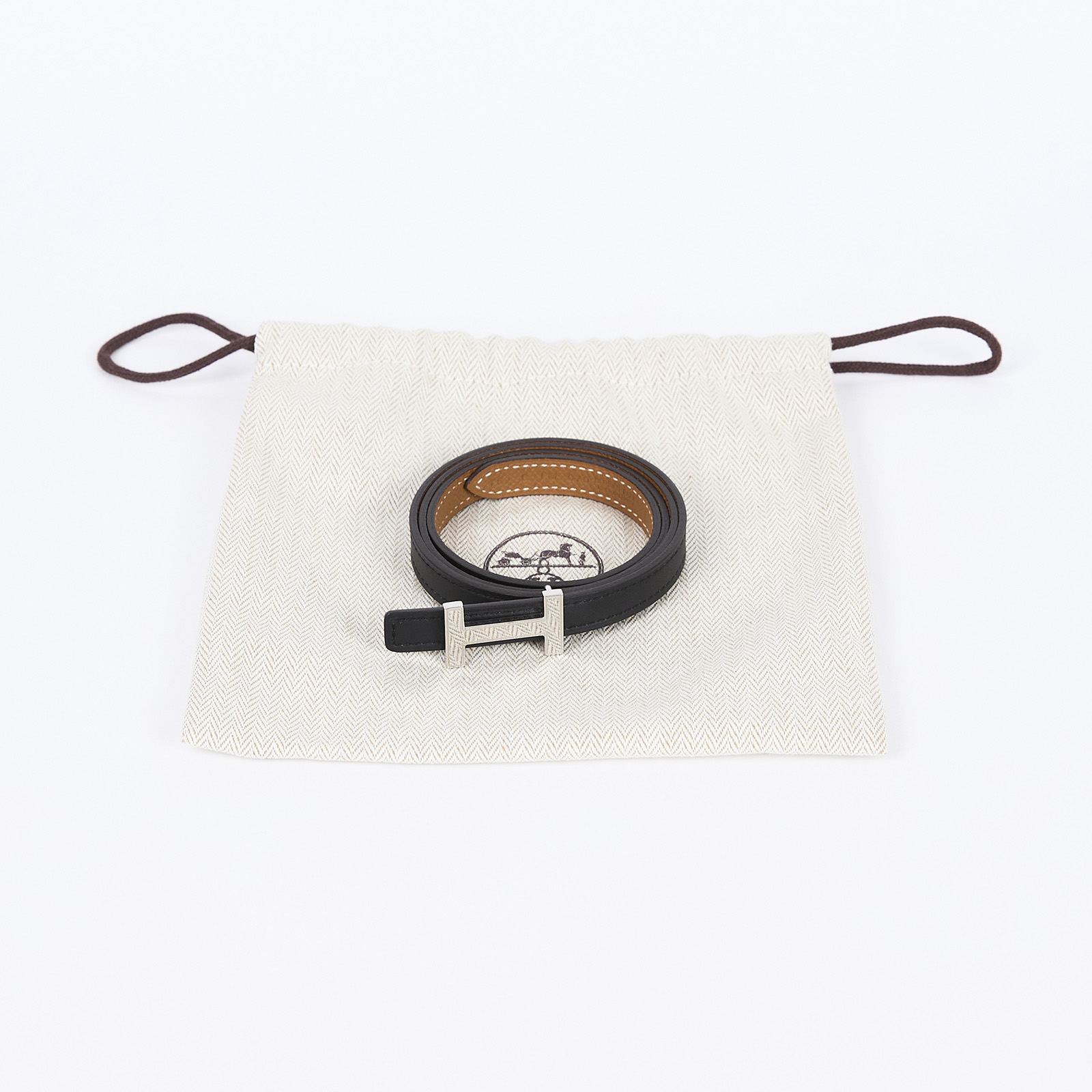 愛馬仕 Hermès H 皮帶釦 雙面皮腰帶 HBELT3275 #75/B刻 黑細版皮帶 防塵袋
