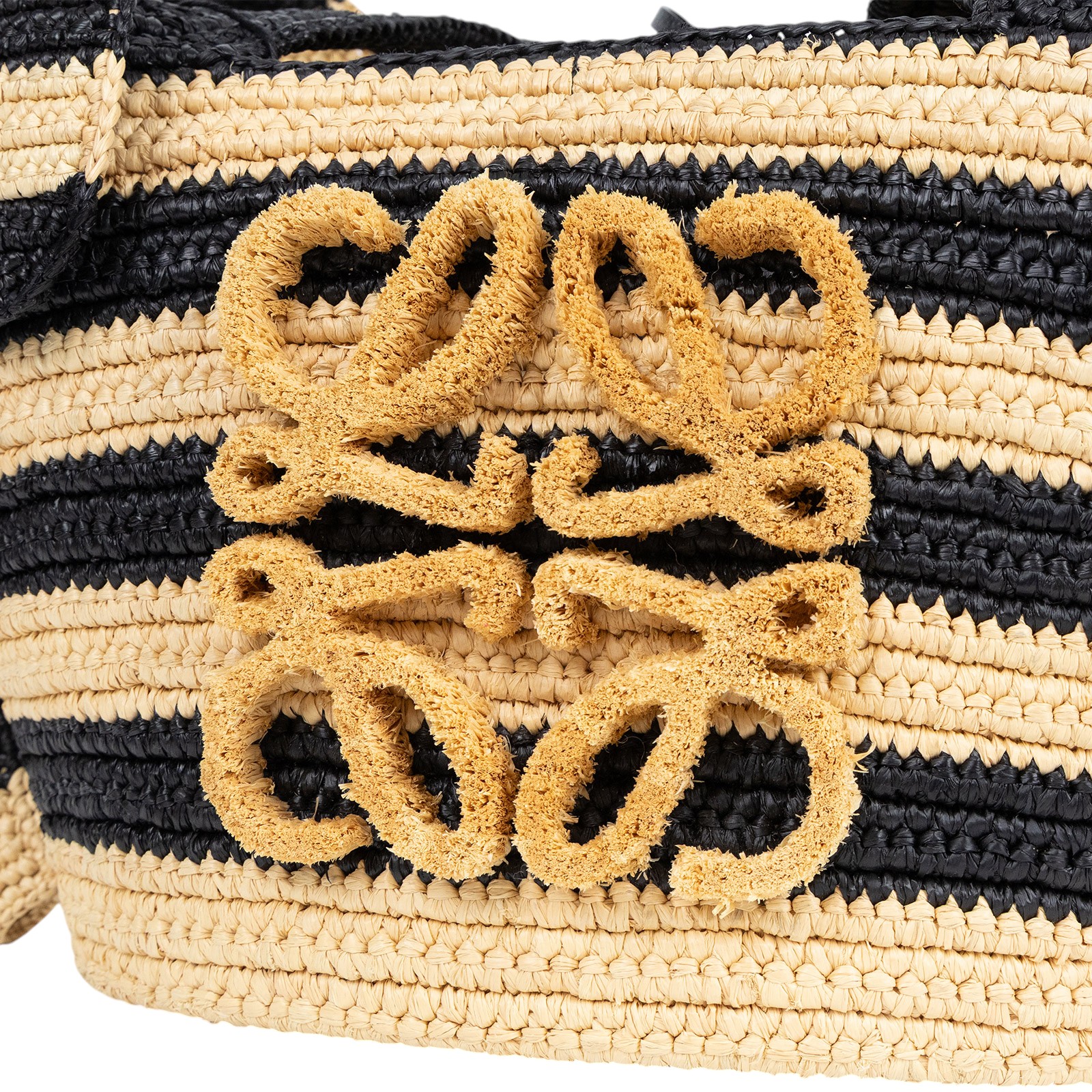 羅意威 LOEWE Elephant basket bag in raffia 大象包 拉菲亞草 托特包 A223T37X02 黑棕條紋草編肩背包 防塵袋
