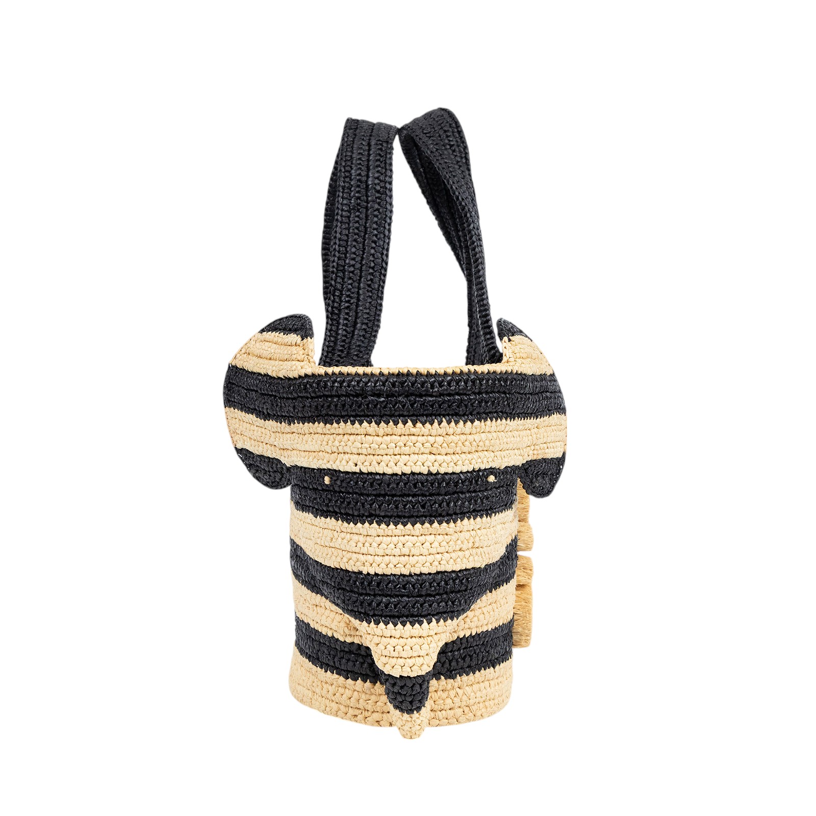 羅意威 LOEWE Elephant basket bag in raffia 大象包 拉菲亞草 托特包 A223T37X02 黑棕條紋草編肩背包 防塵袋
