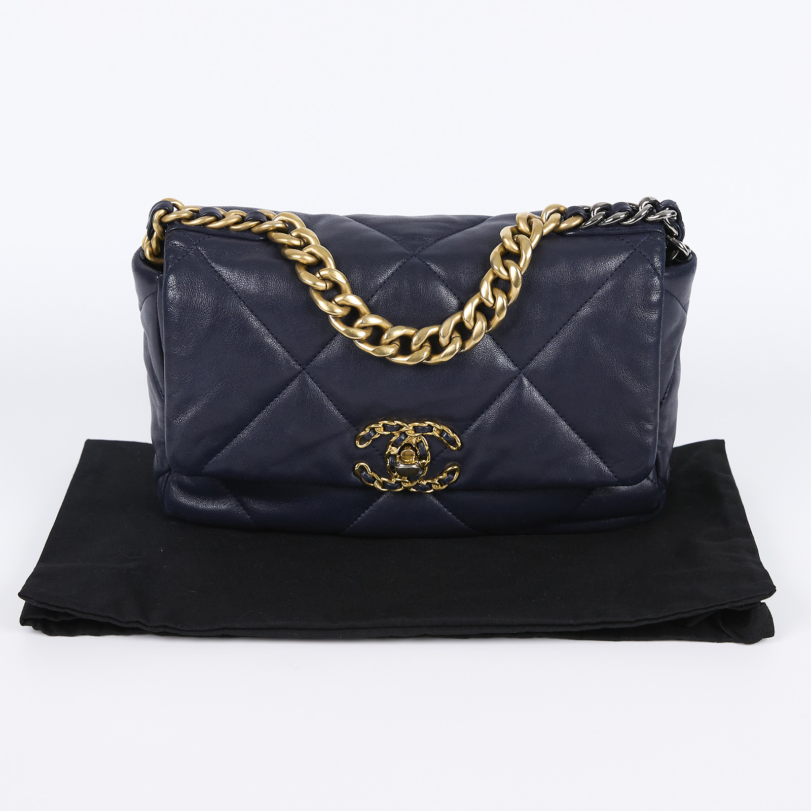 香奈兒 CHANEL 19 口蓋包 肩背 斜背 手提包  31開 藍色19包 防塵袋