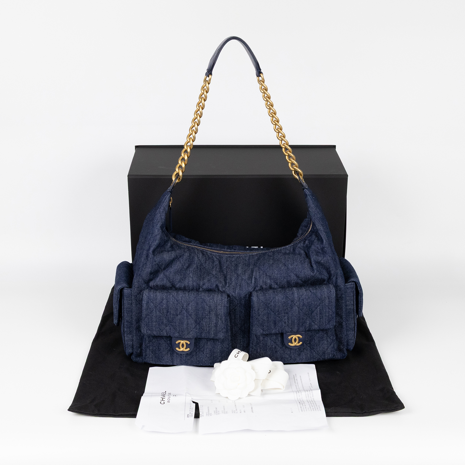 香奈兒 CHANEL 25 小型包 AS5296 晶片款 牛仔HOBO MAIX 原廠盒子/防塵袋/購買證明影本
