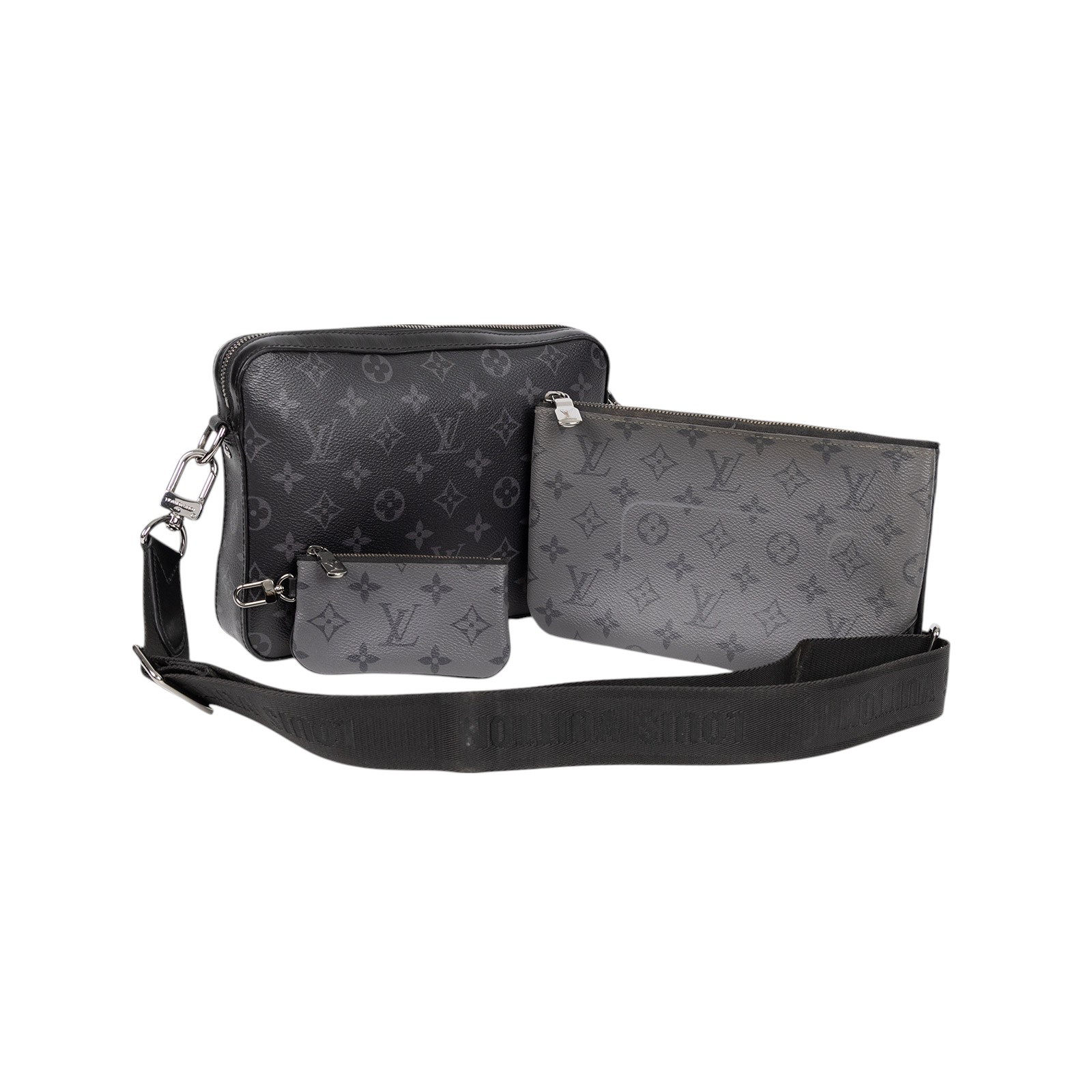 路易威登 LOUIS VUITTON Trio 郵差包 Eclipse帆布 黑色 灰色 M69443 黑Trio 郵差包 原廠盒子/防塵袋