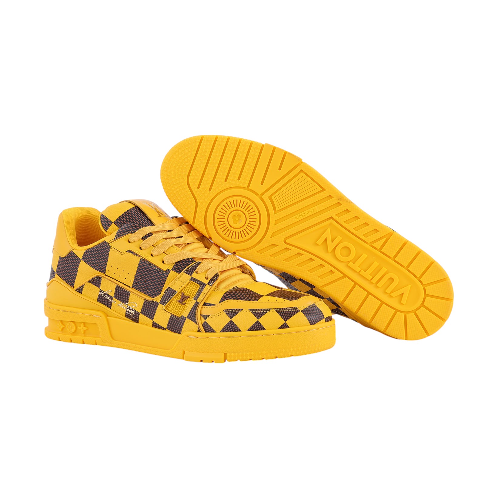 路易威登 LOUIS VUITTON LV Trainer 運動鞋 1ACN4J 黃棋盤格Trainer運動鞋 #8 原廠盒子/防塵袋