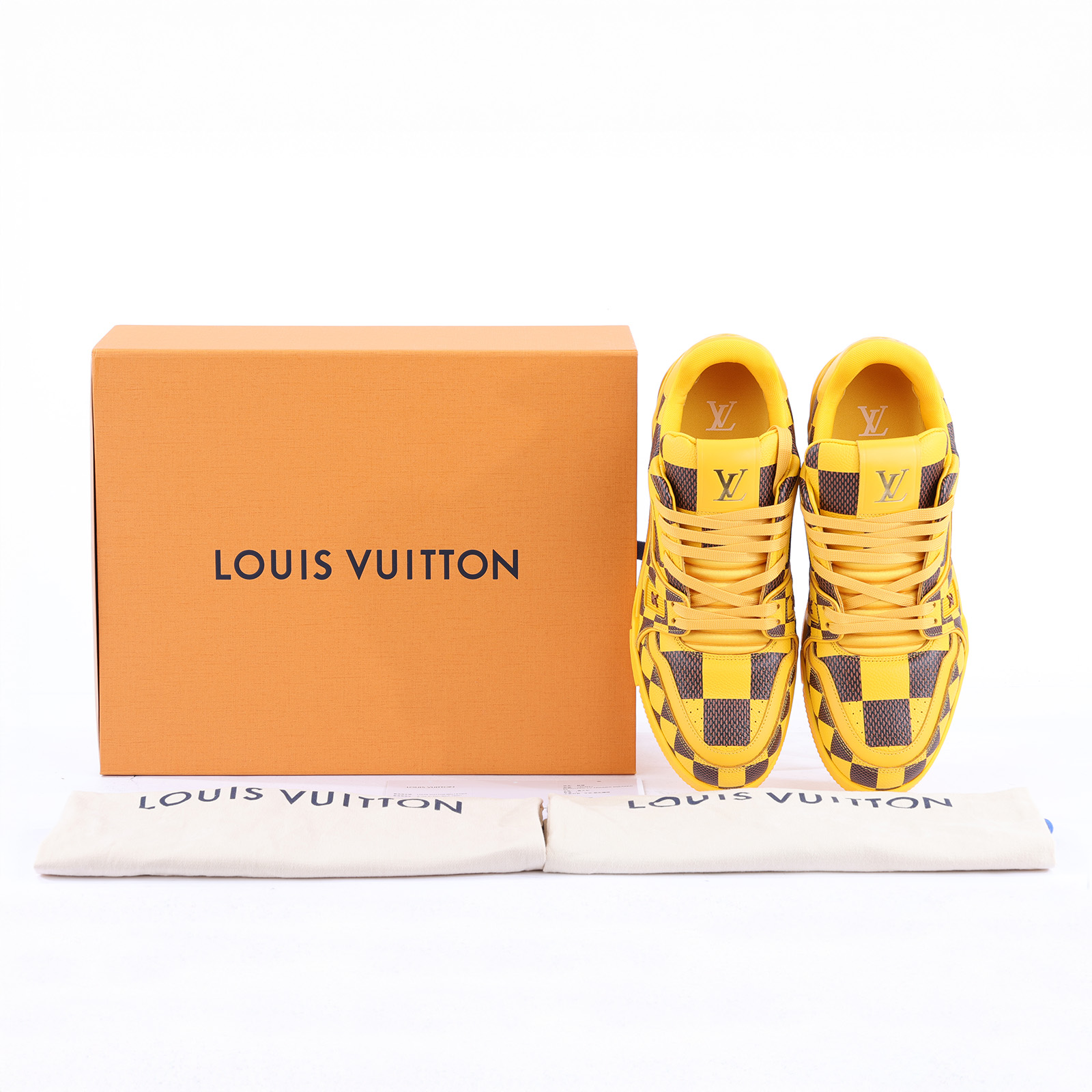 路易威登 LOUIS VUITTON LV Trainer 運動鞋 1ACN4J 黃棋盤格Trainer運動鞋 #8 原廠盒子/防塵袋