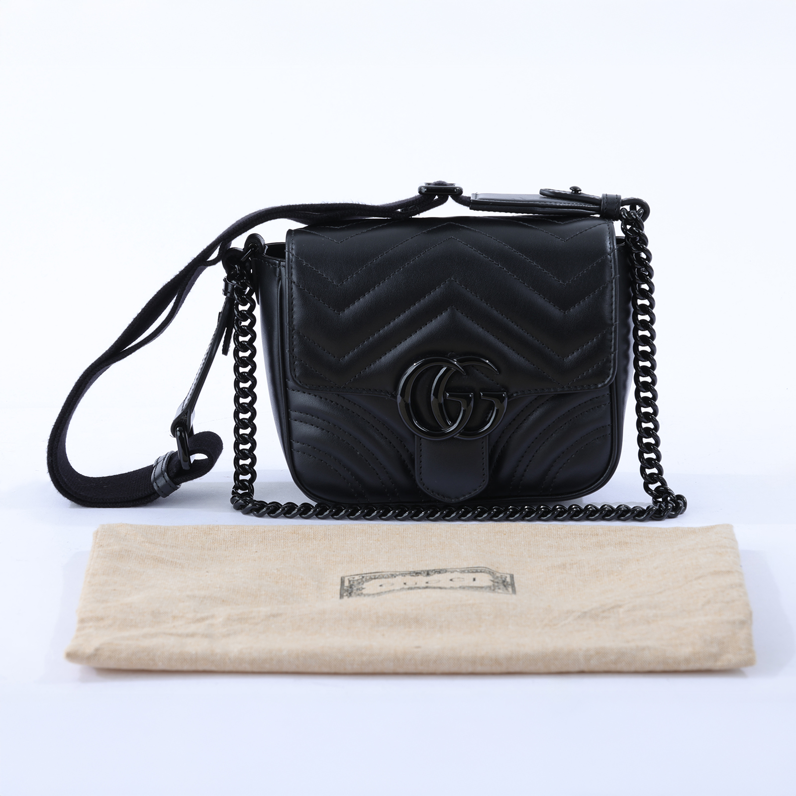 古馳 GUCCI GG Marmont 迷你 肩背包 739681 SO BLACK MARMONT方型包 防塵袋