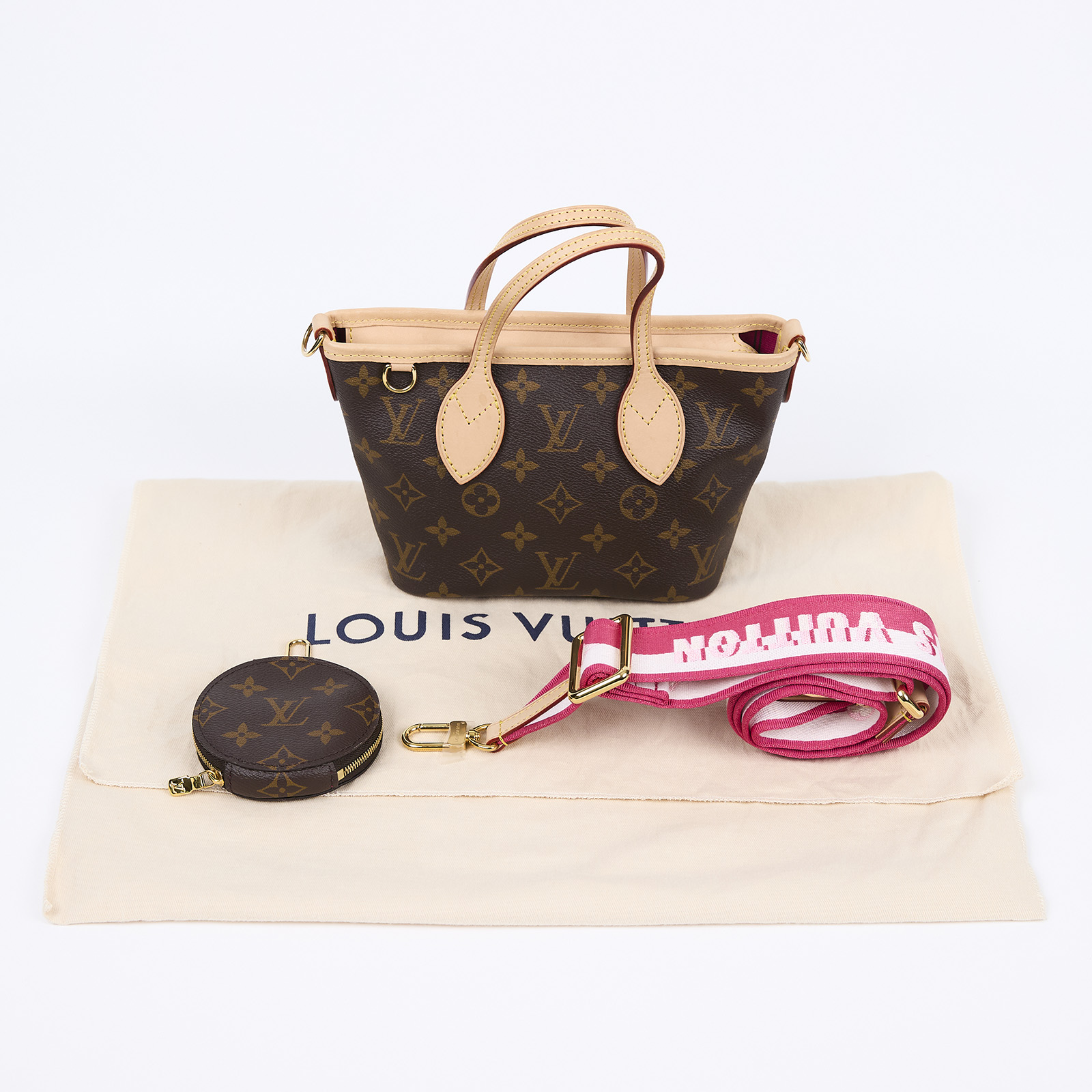 路易威登 LOUIS VUITTON Neverfull BB 手提 斜背包 粉色背袋 M46786 晶片款 原花 NEVERFULL BB桃紅背帶 防塵袋