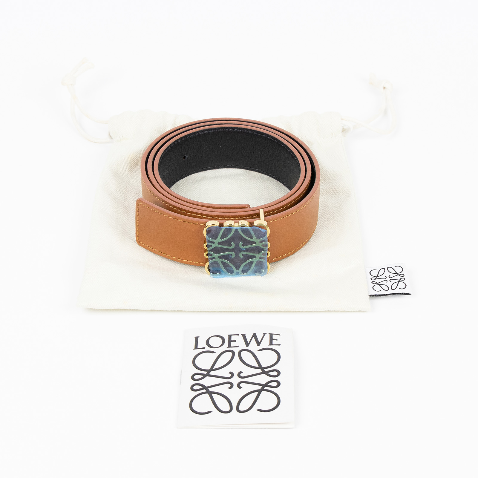 羅意威 LOEWE 雙面皮帶 E619Z20X03_85 焦糖LOGO 皮帶 防塵袋