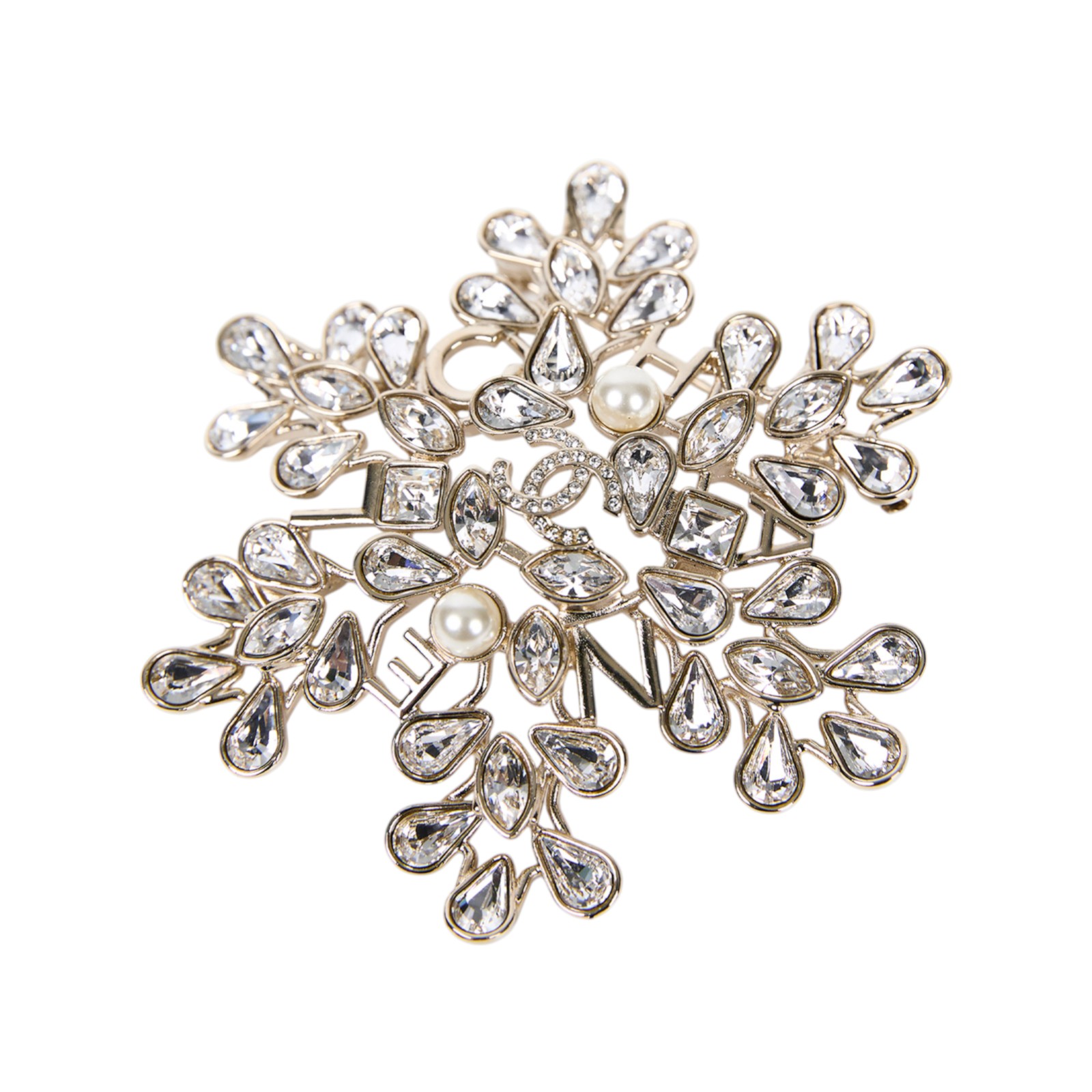 香奈兒 CHANEL 胸針 飾品 B19/K 雪花水鑽珍珠大胸針 無附屬品