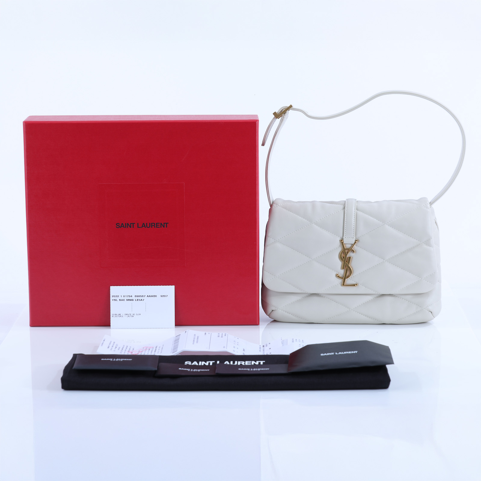 聖羅蘭 YSL SAINT LAURENT LE 5 À 7 手提 肩背包 698567AAAO0 米白色LE 57 羊皮金釦肩背包 原廠盒子/防塵袋/購買證明