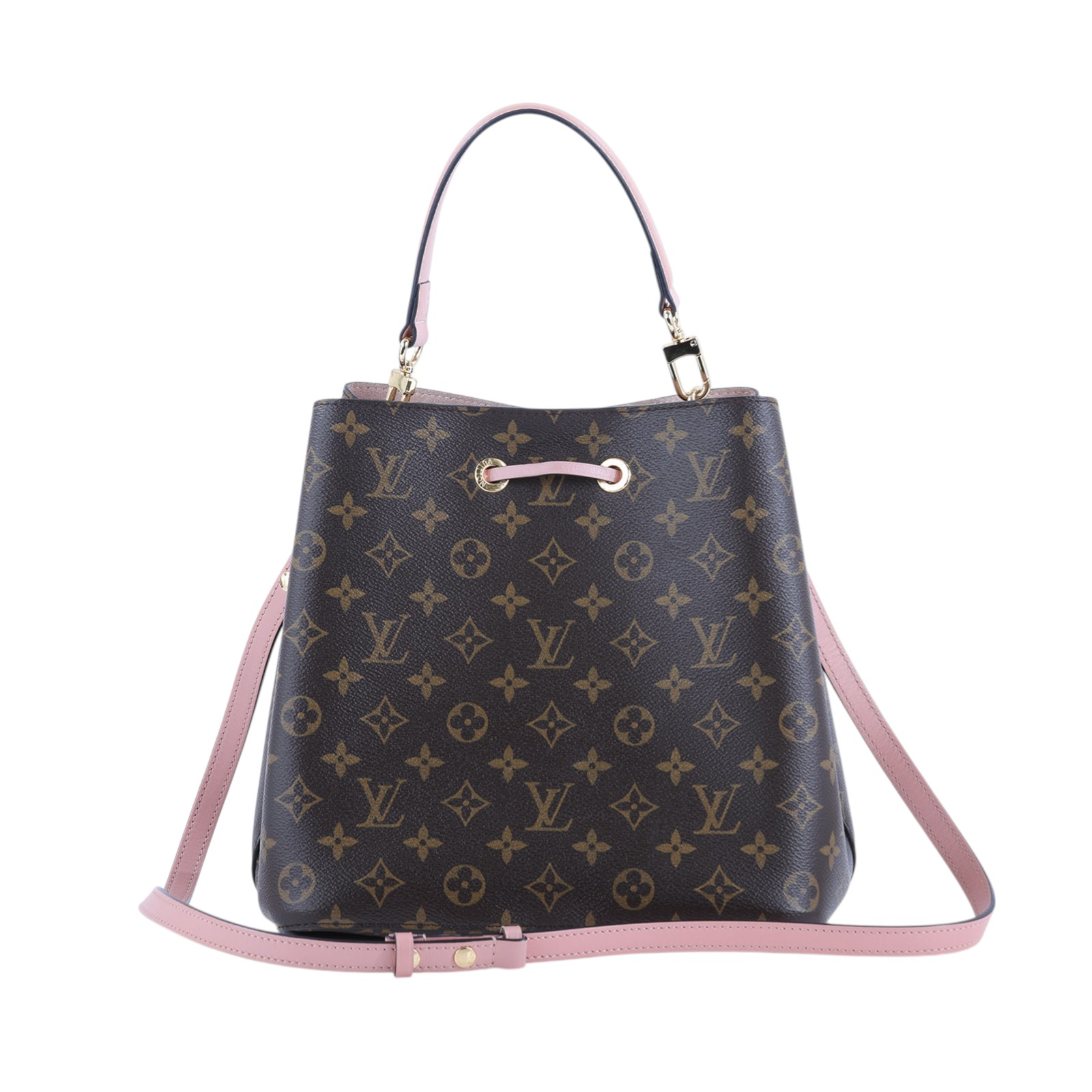 路易威登 LOUIS VUITTON NéoNoé MM 經典帆布 肩背 水桶包 粉紅色 M44022 原花粉NEO NOE 背帶