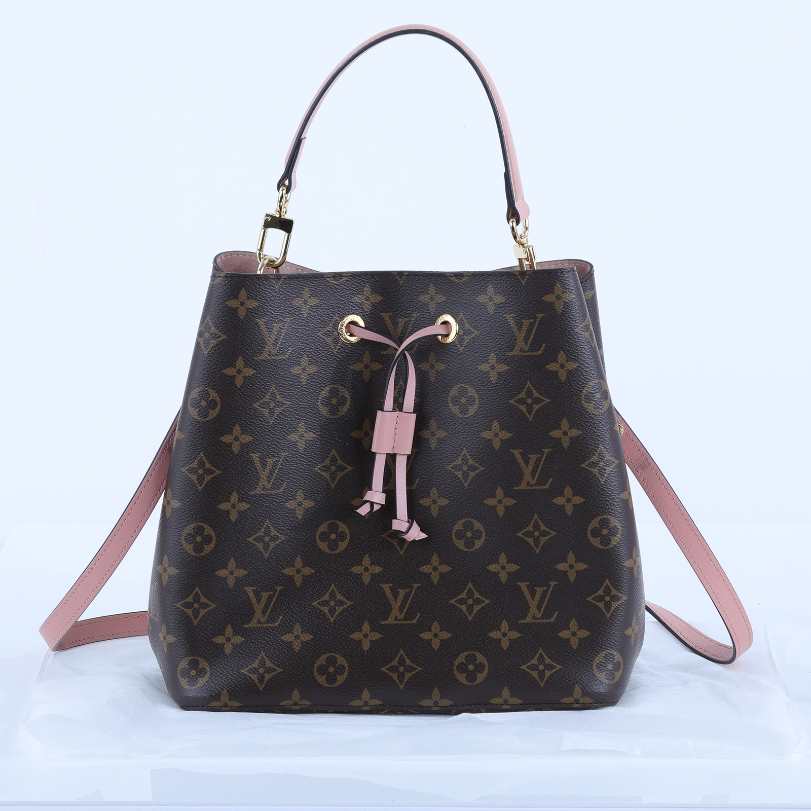 路易威登 LOUIS VUITTON NéoNoé MM 經典帆布 肩背 水桶包 粉紅色 M44022 原花粉NEO NOE 背帶