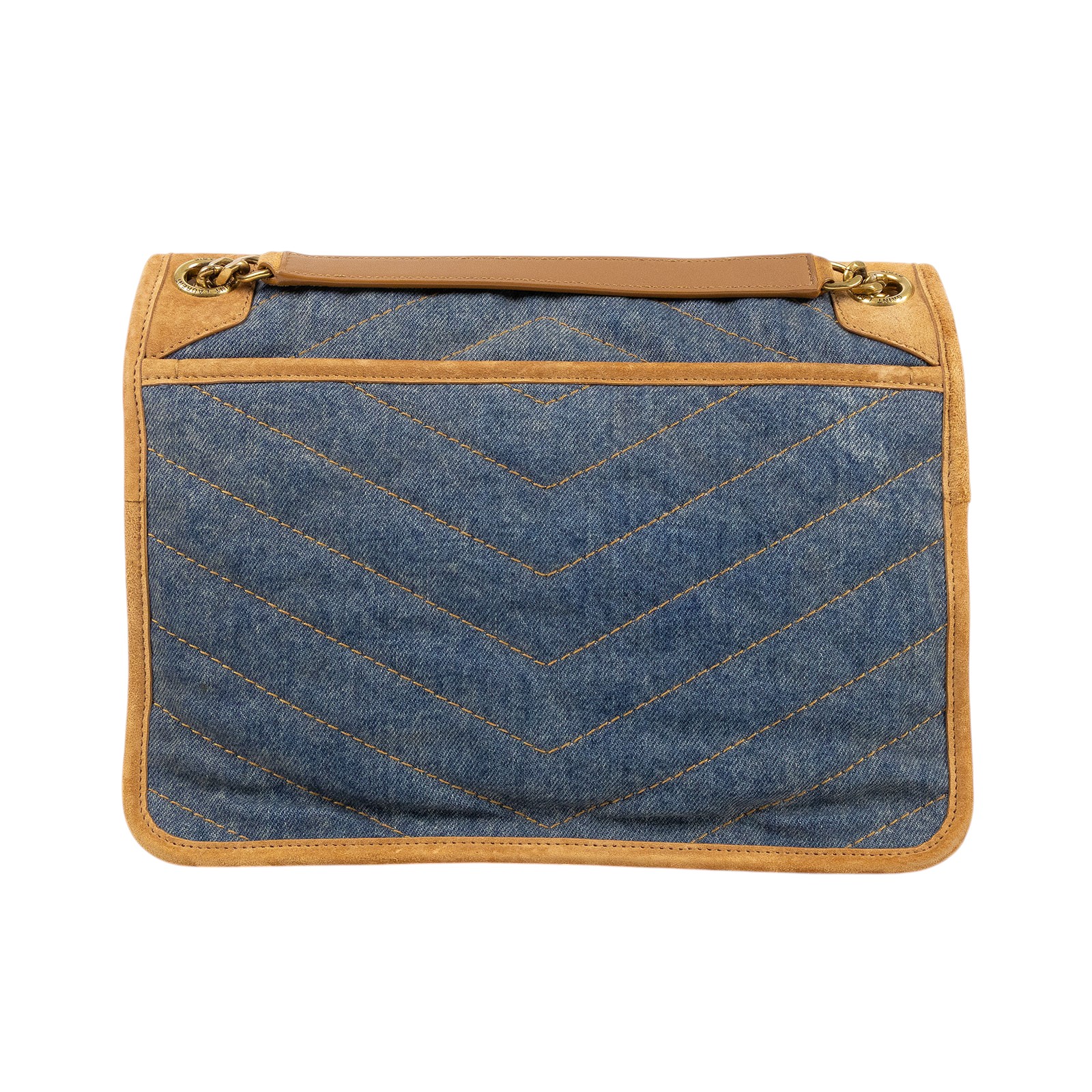 聖羅蘭 YSL SAINT LAURENT Niki 復古皮革 中型手袋 丹寧 6331842PT67 牛仔NIKI 中號 防塵袋