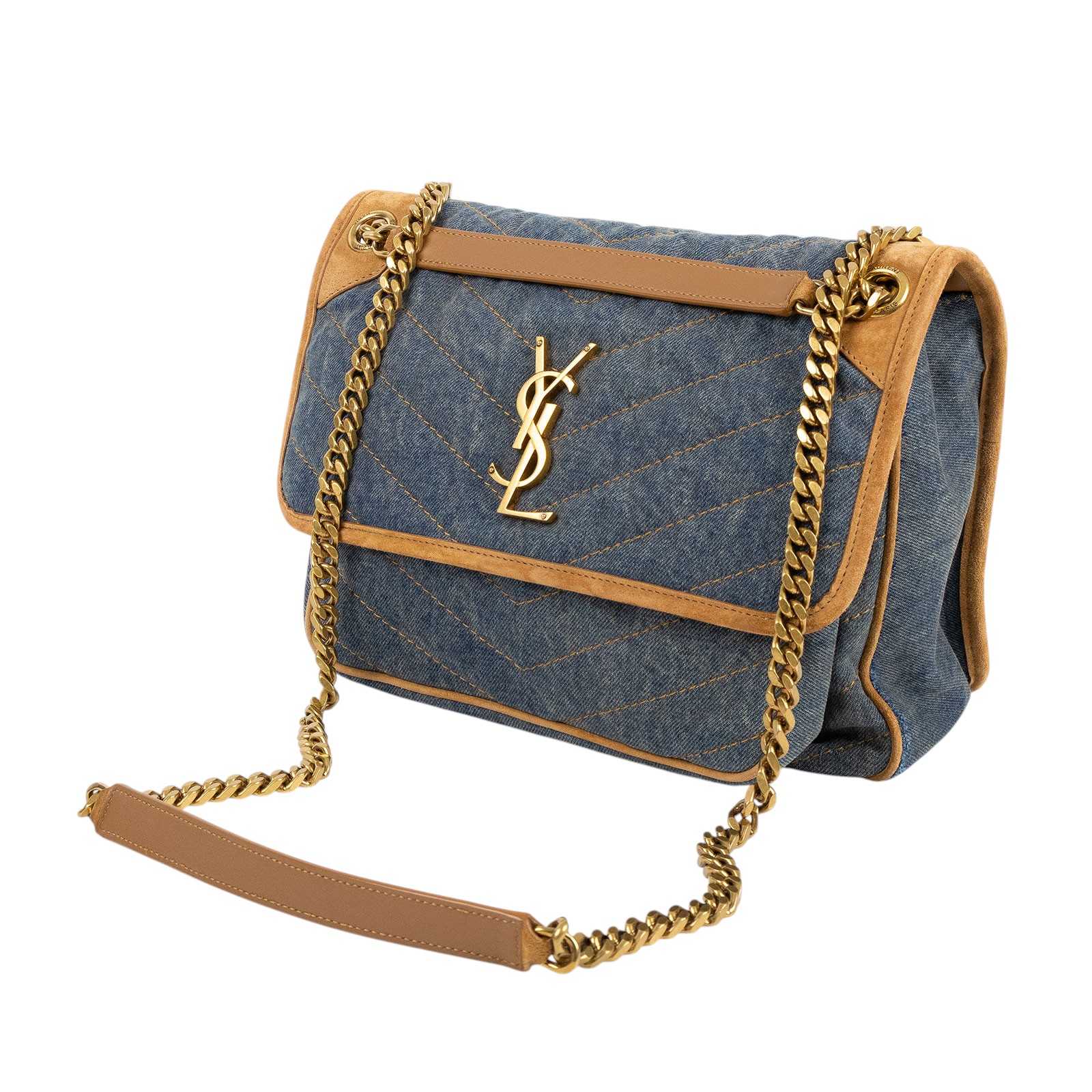 聖羅蘭 YSL SAINT LAURENT Niki 復古皮革 中型手袋 丹寧 6331842PT67 牛仔NIKI 中號 防塵袋