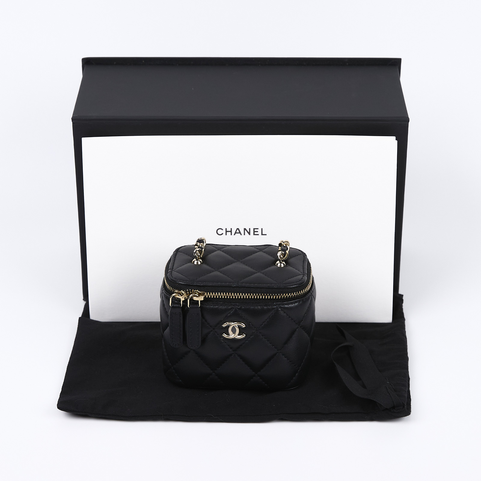 香奈兒 CHANEL Vavnity 金球 斜背 化妝包 AP1447 晶片款 黑羊足球小盒子 原廠盒子/防塵袋