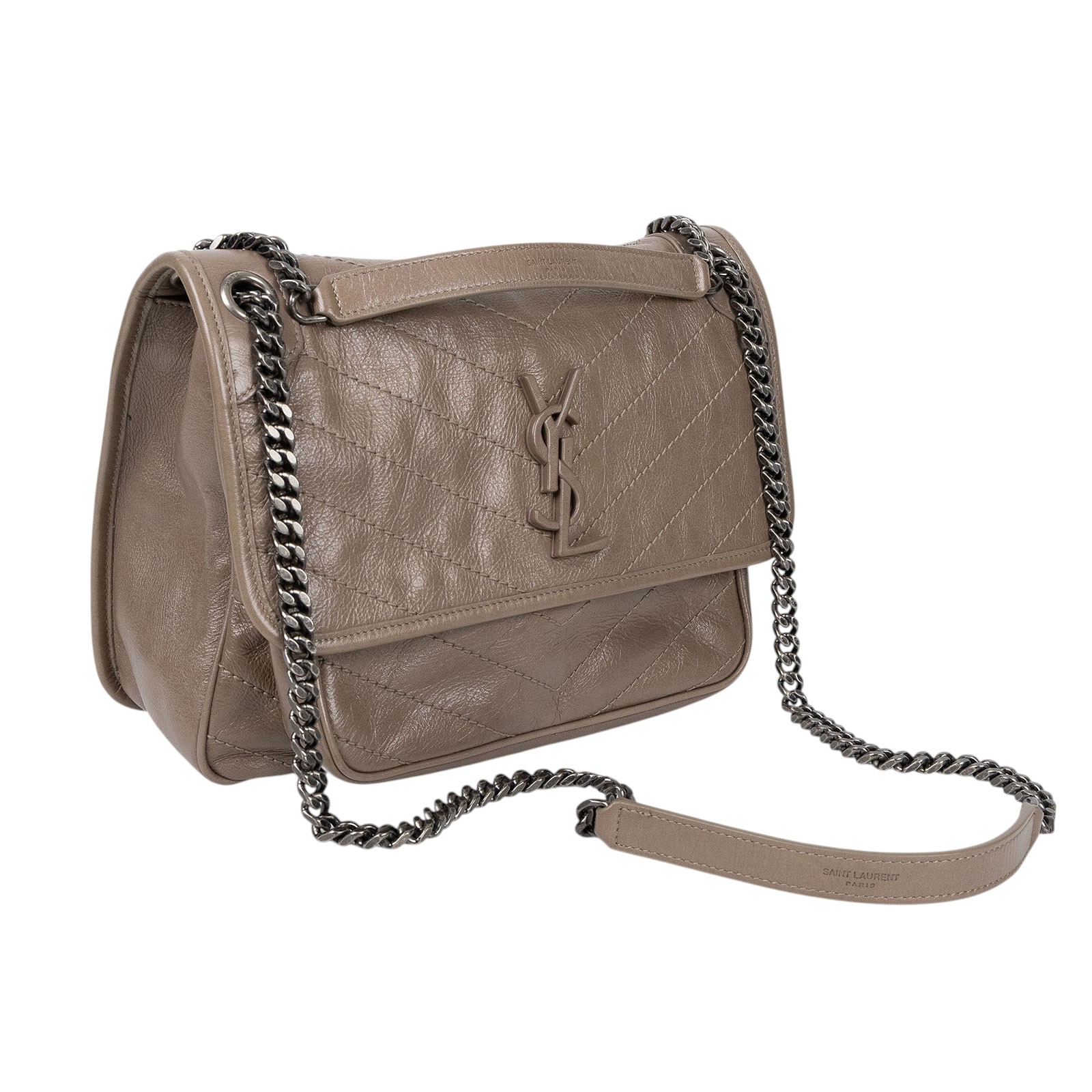 聖羅蘭 YSL SAINT LAURENT Niki 復古皮革 中型手袋 6331580EN04 奶茶色NIKI中號 防塵袋