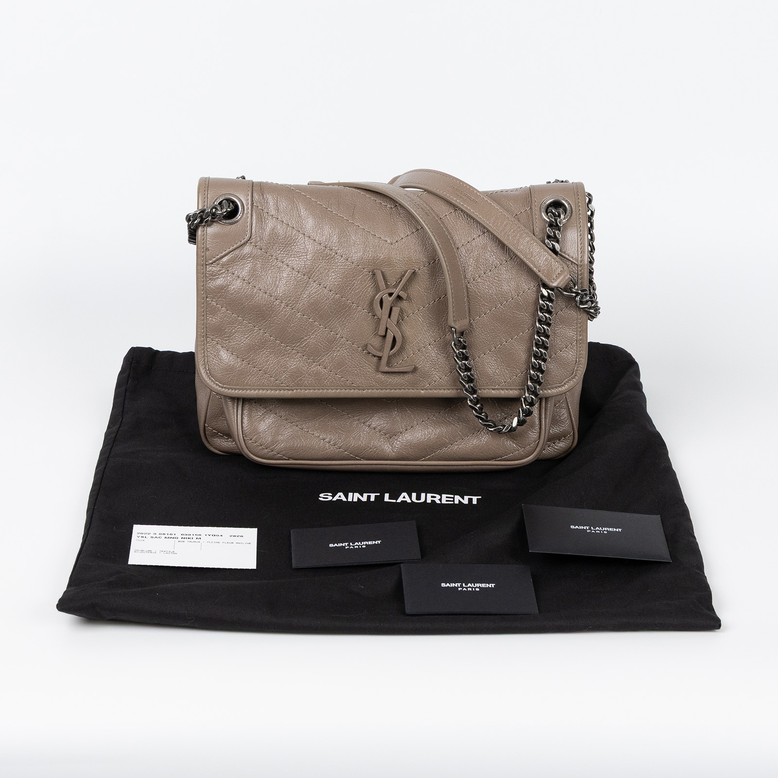 聖羅蘭 YSL SAINT LAURENT Niki 復古皮革 中型手袋 6331580EN04 奶茶色NIKI中號 防塵袋
