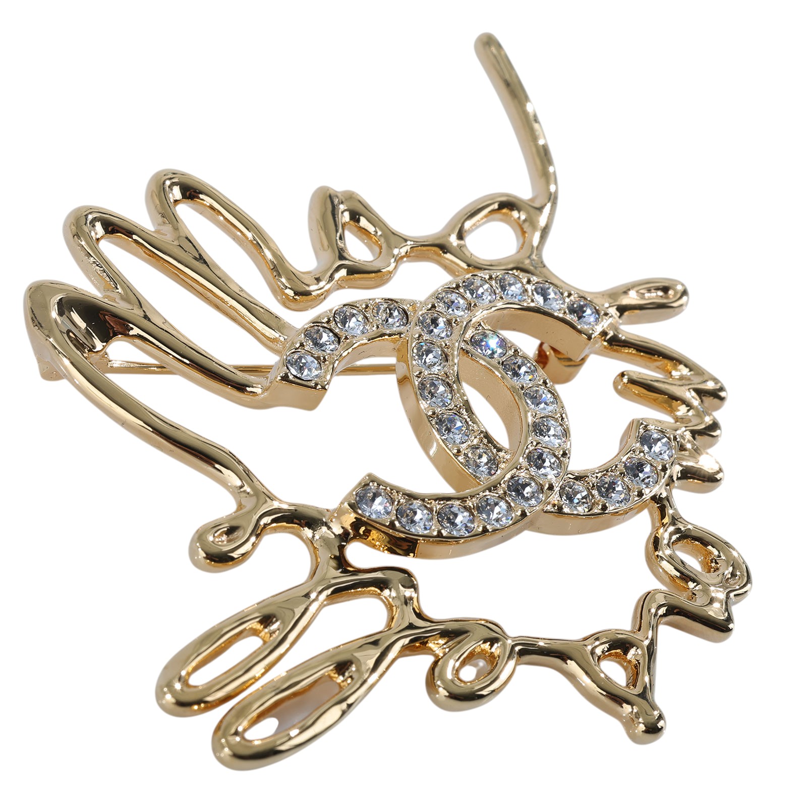 香奈兒 CHANEL 胸針 飾品 ABD431I24/S 水鑽LOGO金框胸針 原廠盒子