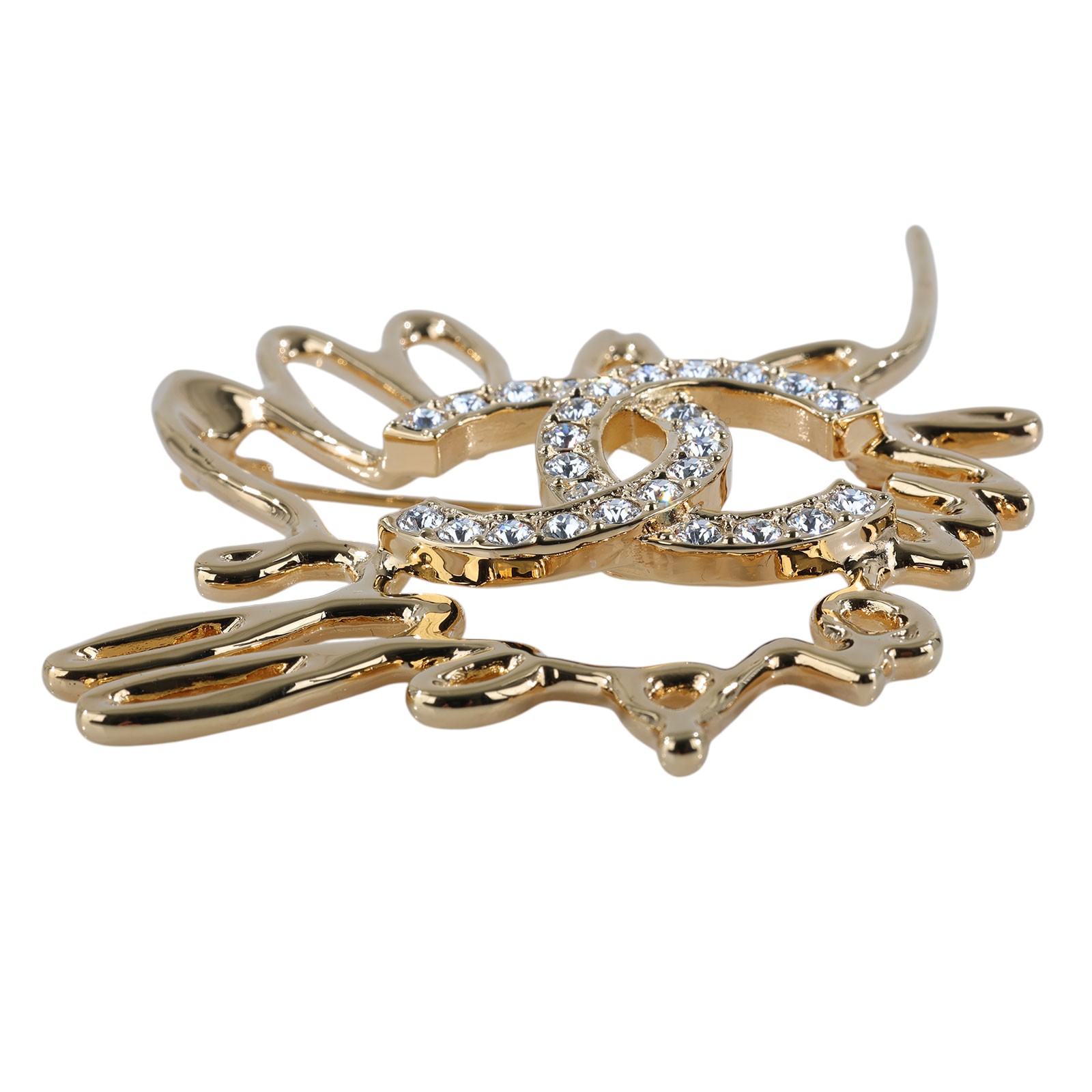 香奈兒 CHANEL 胸針 飾品 ABD431I24/S 水鑽LOGO金框胸針 原廠盒子