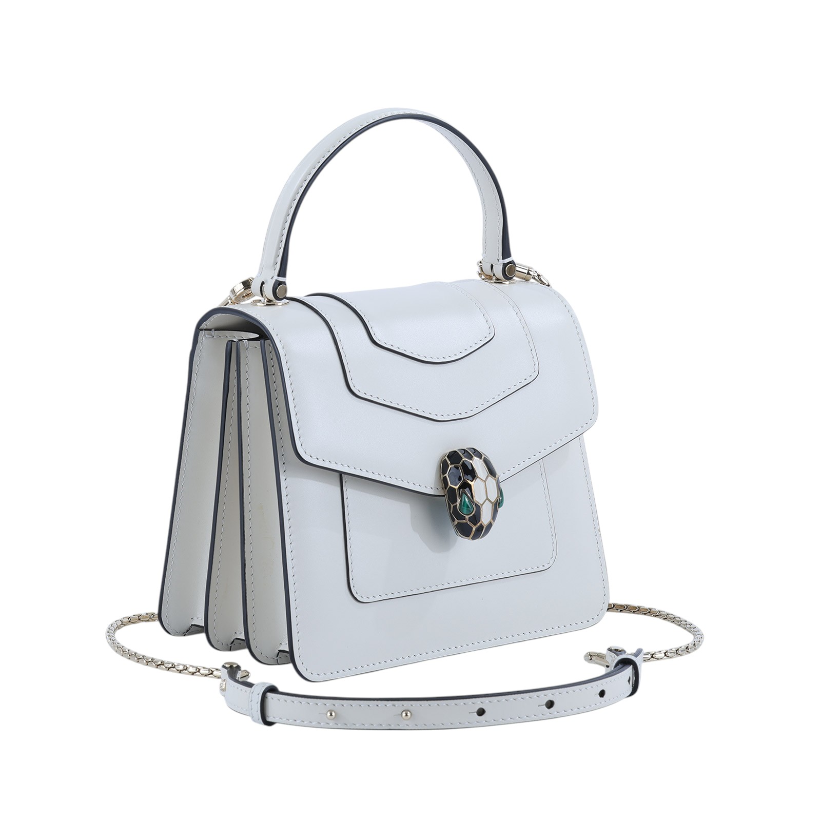 寶格麗 BVLGARI Serpenti Forever 翻蓋肩背包 283171 白蛇頭包2WAY 防塵袋/雨衣/鏡子/保證卡