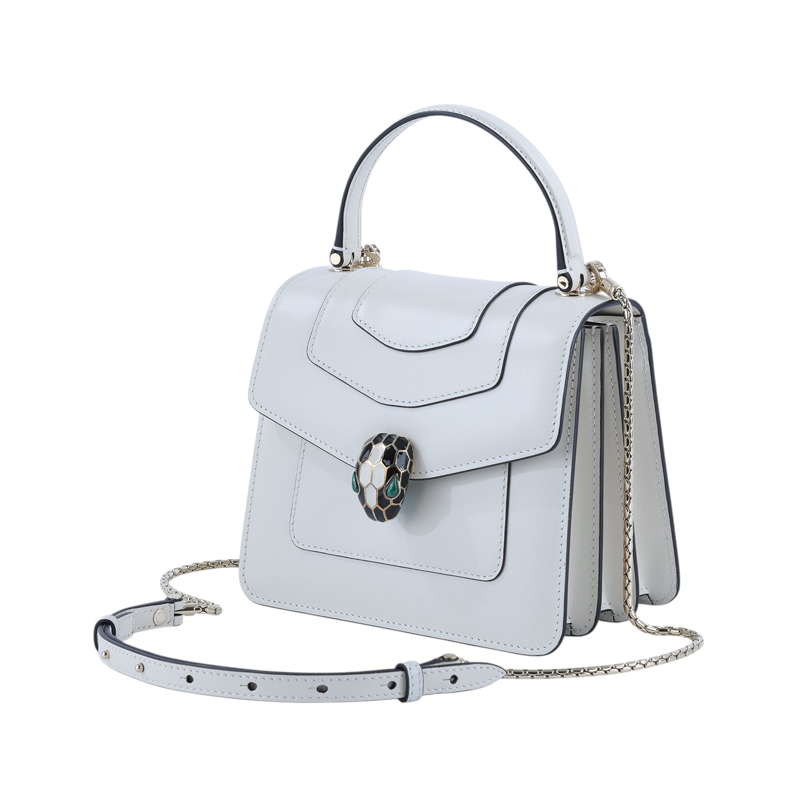 寶格麗 BVLGARI Serpenti Forever 翻蓋肩背包 283171 白蛇頭包2WAY 防塵袋/雨衣/鏡子/保證卡