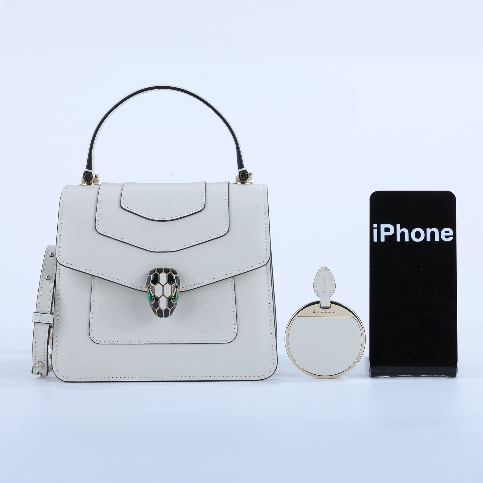 寶格麗 BVLGARI Serpenti Forever 翻蓋肩背包 283171 白蛇頭包2WAY 防塵袋/雨衣/鏡子/保證卡