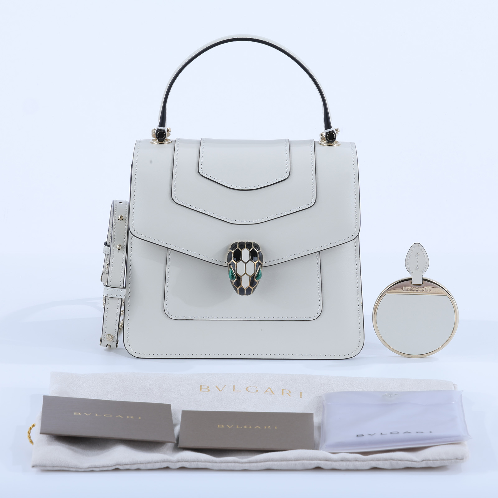 寶格麗 BVLGARI Serpenti Forever 翻蓋肩背包 283171 白蛇頭包2WAY 防塵袋/雨衣/鏡子/保證卡