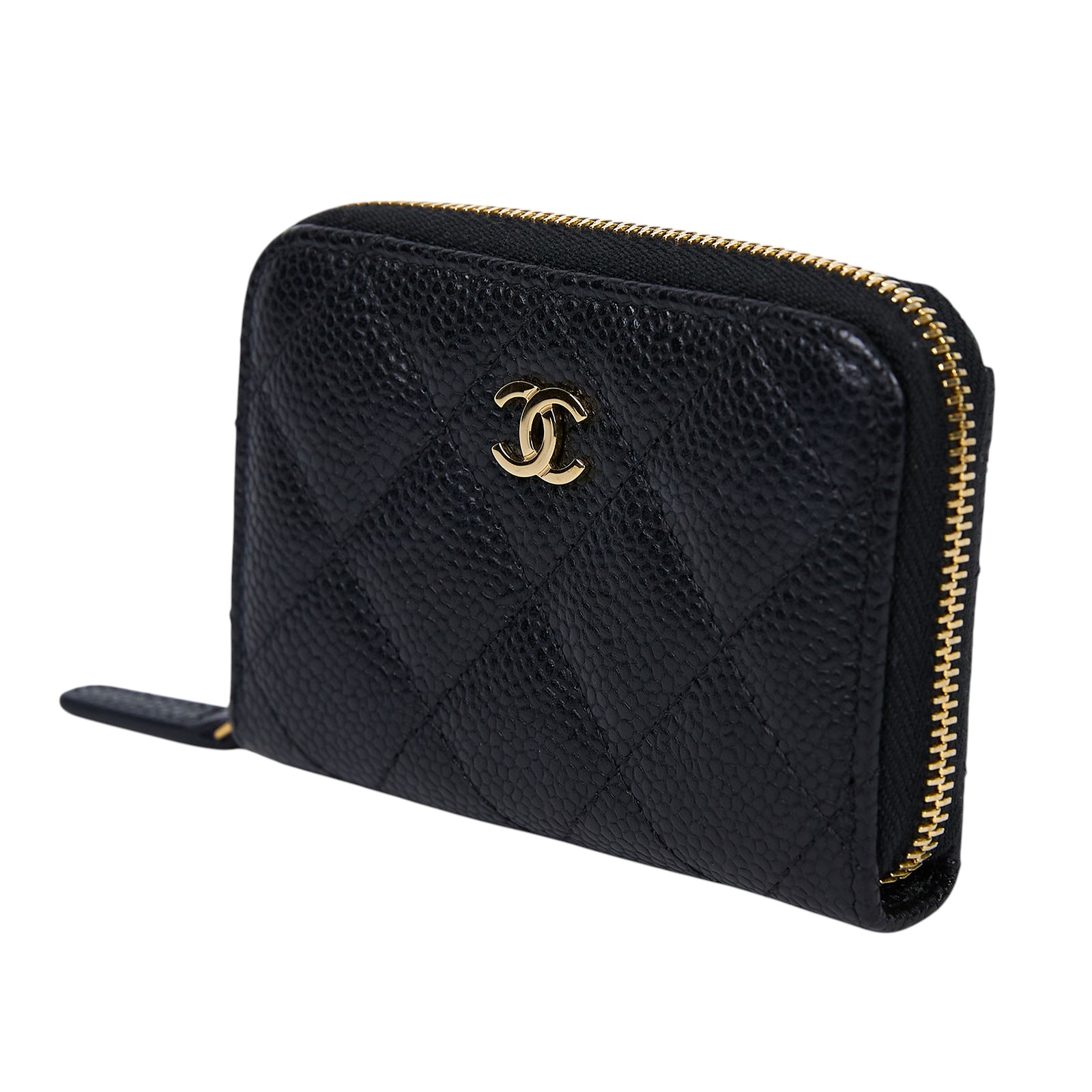 香奈兒 CHANEL 卡片零錢夾 荔枝皮 CC LOGO A69271 晶片款 黑荔枝拉鍊零錢包 防塵袋