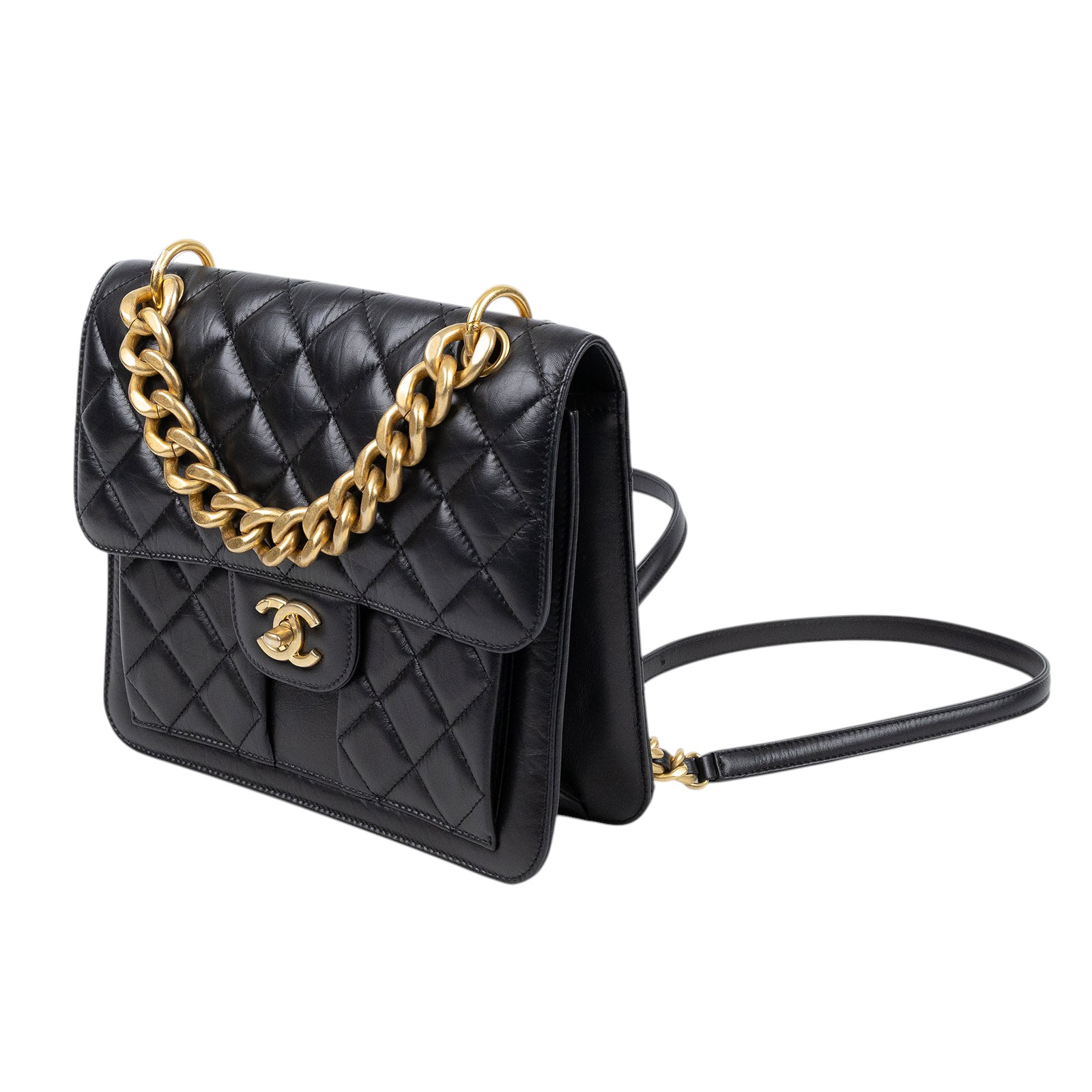 香奈兒 CHANEL 口蓋 手提 後背包 AS4031 B10595 黑金鍊後背包 原廠盒子/防塵袋
