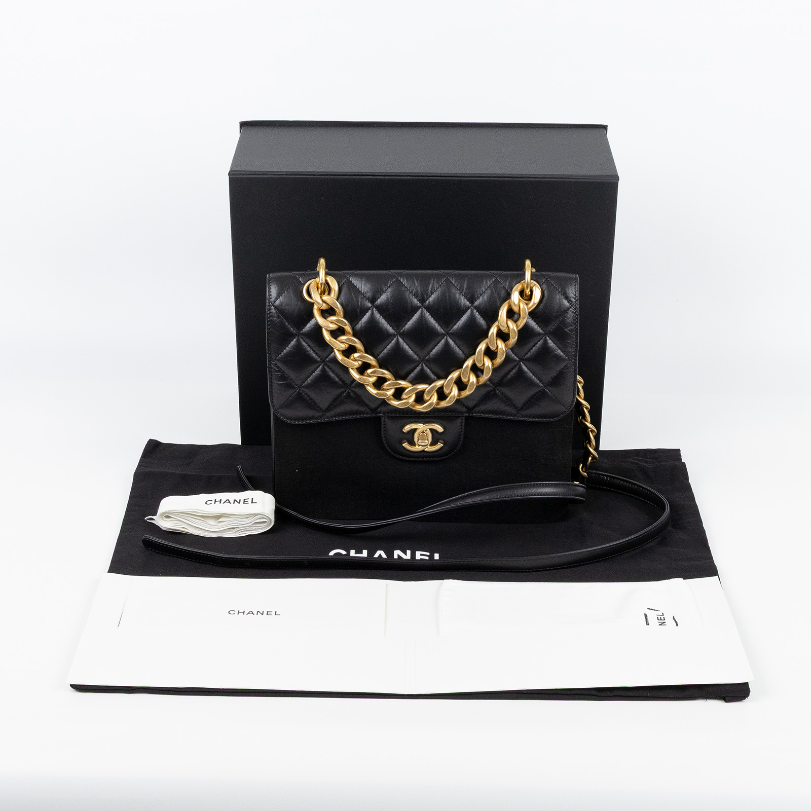 香奈兒 CHANEL 口蓋 手提 後背包 AS4031 B10595 黑金鍊後背包 原廠盒子/防塵袋