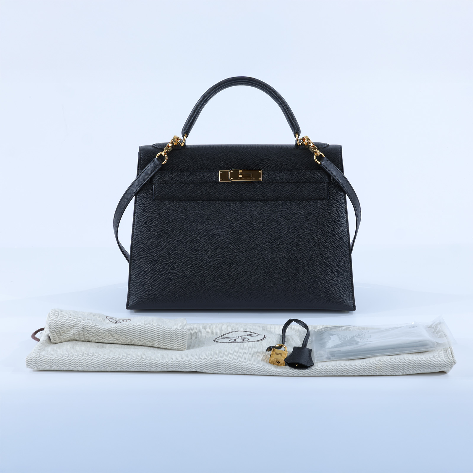 愛馬仕 Hermes Kelly Bag 凱莉包 32 KL32 X刻 黑色KELLY32 防塵袋/雨衣/鎖組/背帶