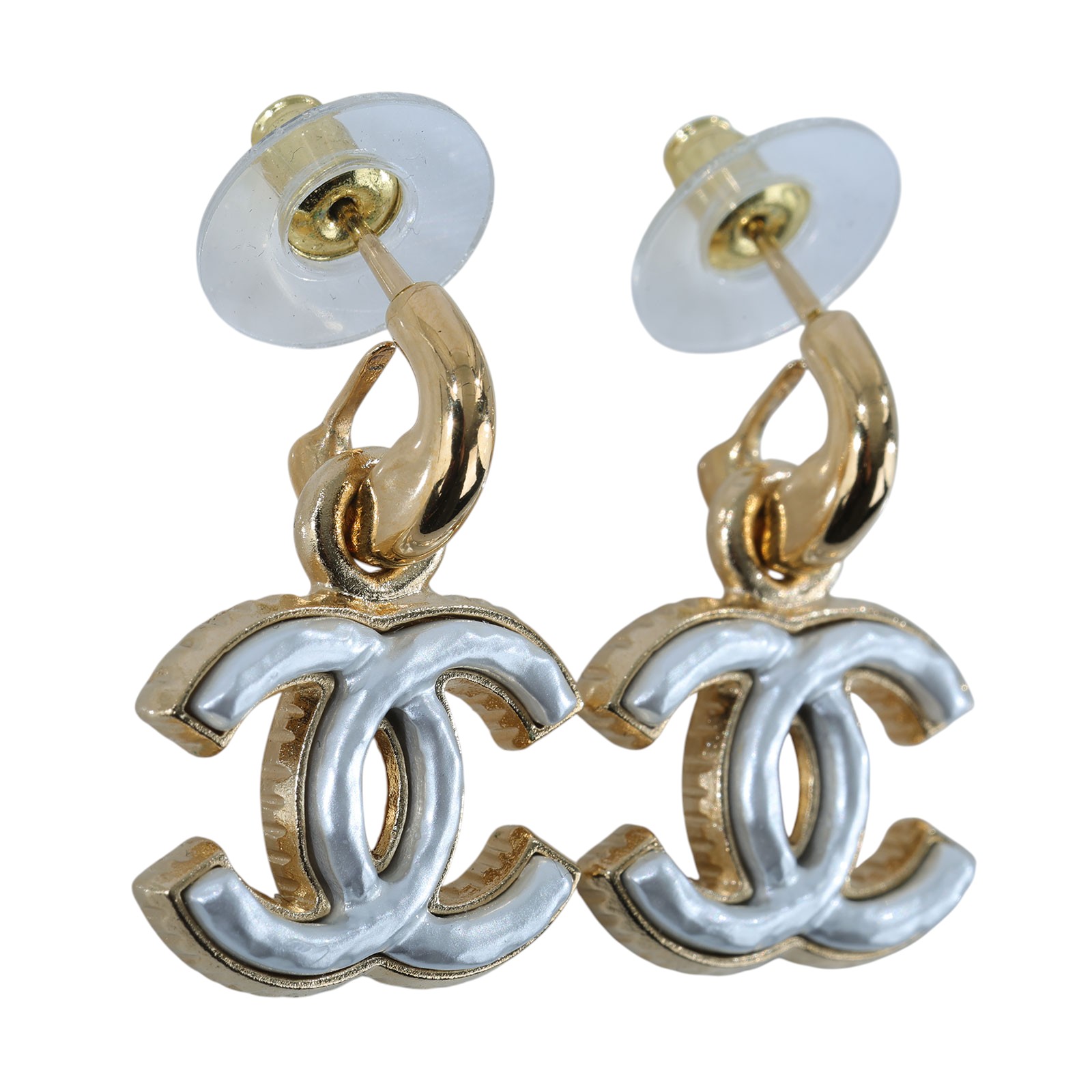 香奈兒 CHANEL 耳釘 23/A 白色LOGO耳環 原廠盒子