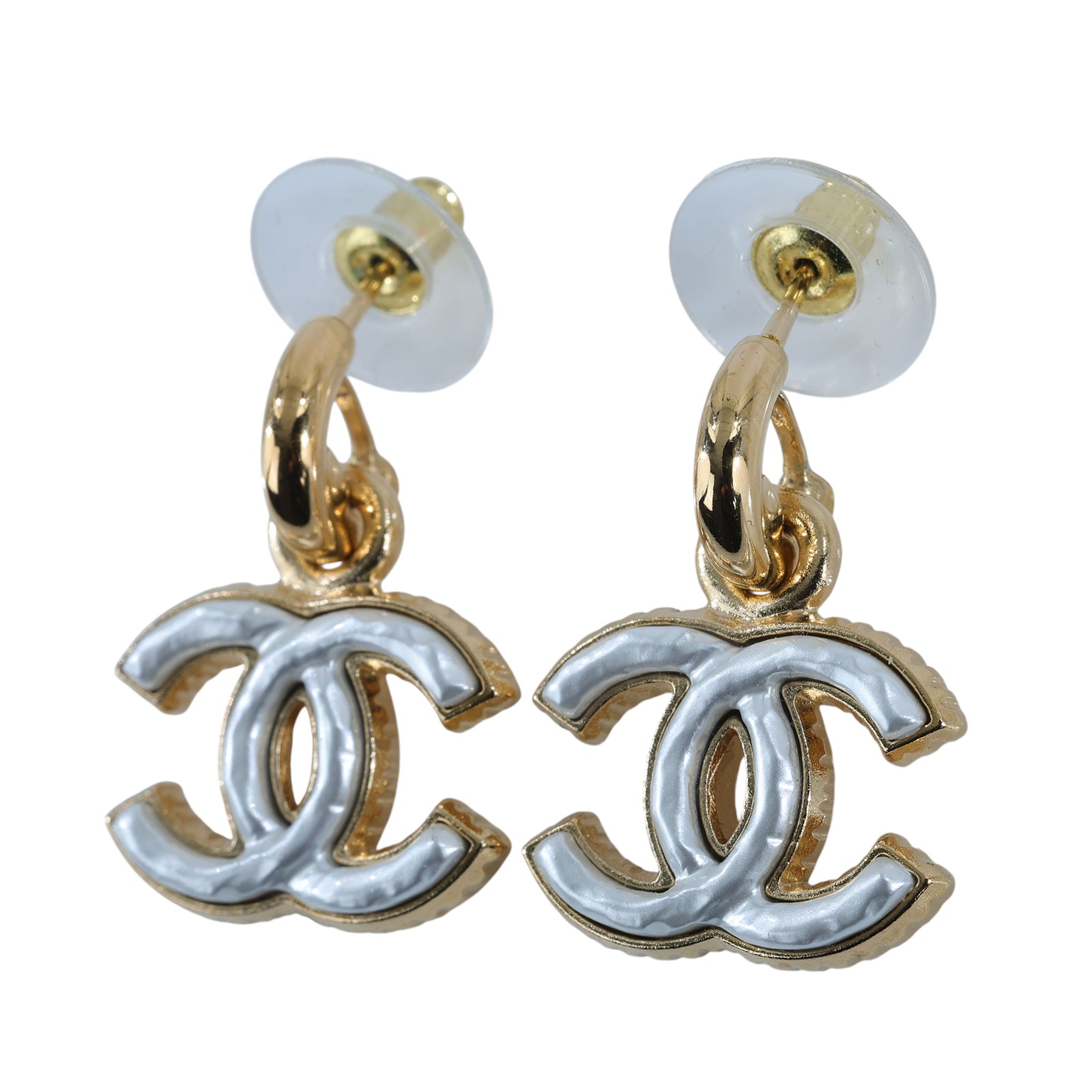 香奈兒 CHANEL 耳釘 23/A 白色LOGO耳環 原廠盒子
