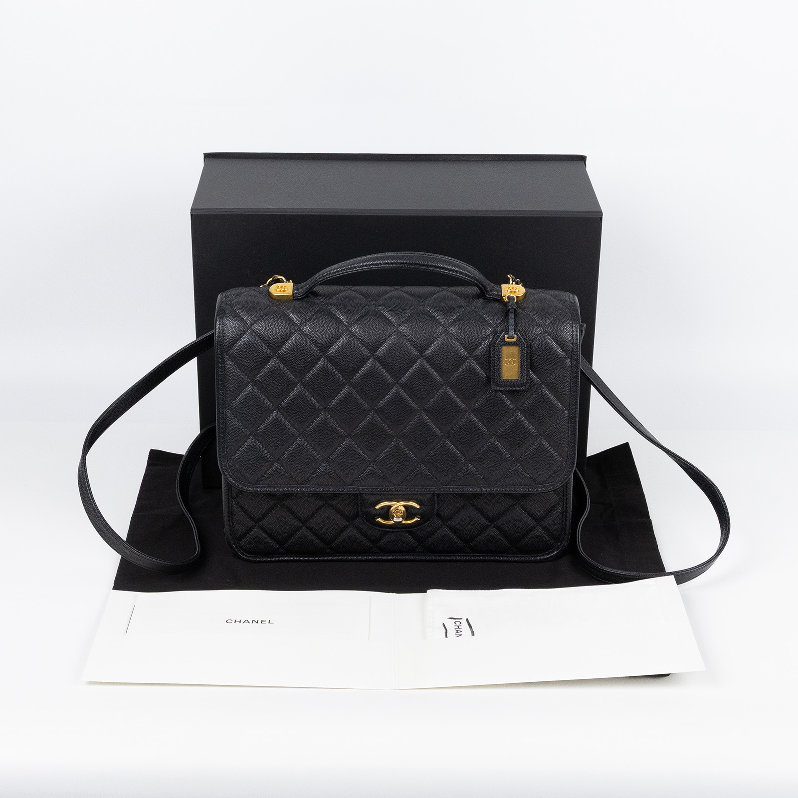 香奈兒 CHANEL 菱格紋 後背包 大型 AS3662 晶片款 黑荔枝皮大書包 原廠盒子/防塵袋