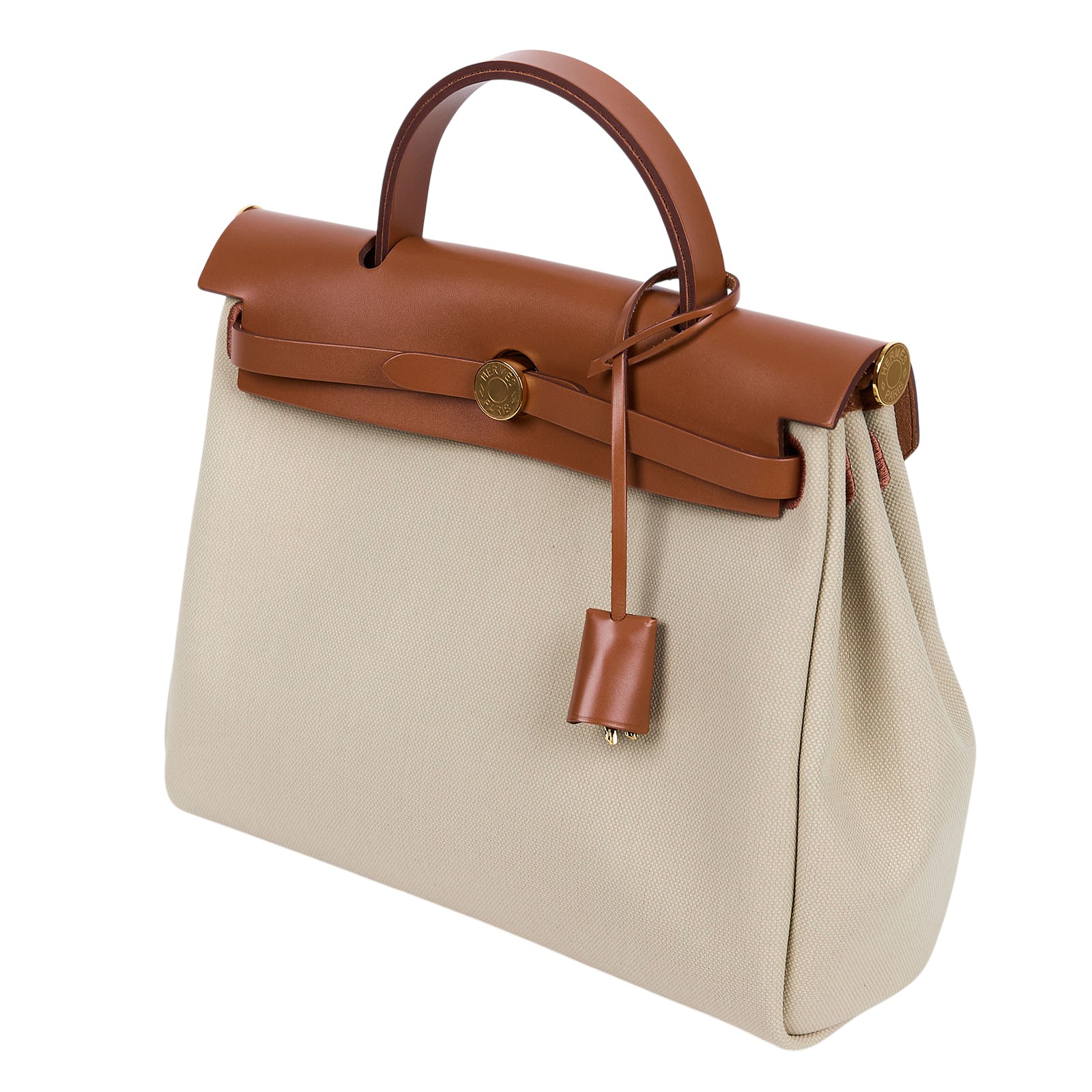 愛馬仕 Hermes Herbag Zip 31 HER31 B刻 金棕拼米白帆布HERBAG31 原廠盒子/防塵袋/鎖組