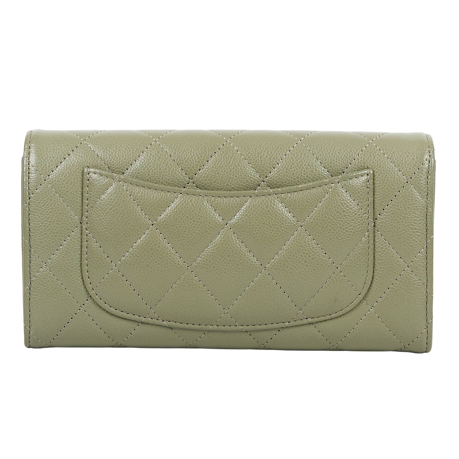 香奈兒 CHANEL 荔枝皮 扣式 翻蓋 二折長夾 AP0241 晶片款 墨綠荔枝COCO長夾 無附屬品