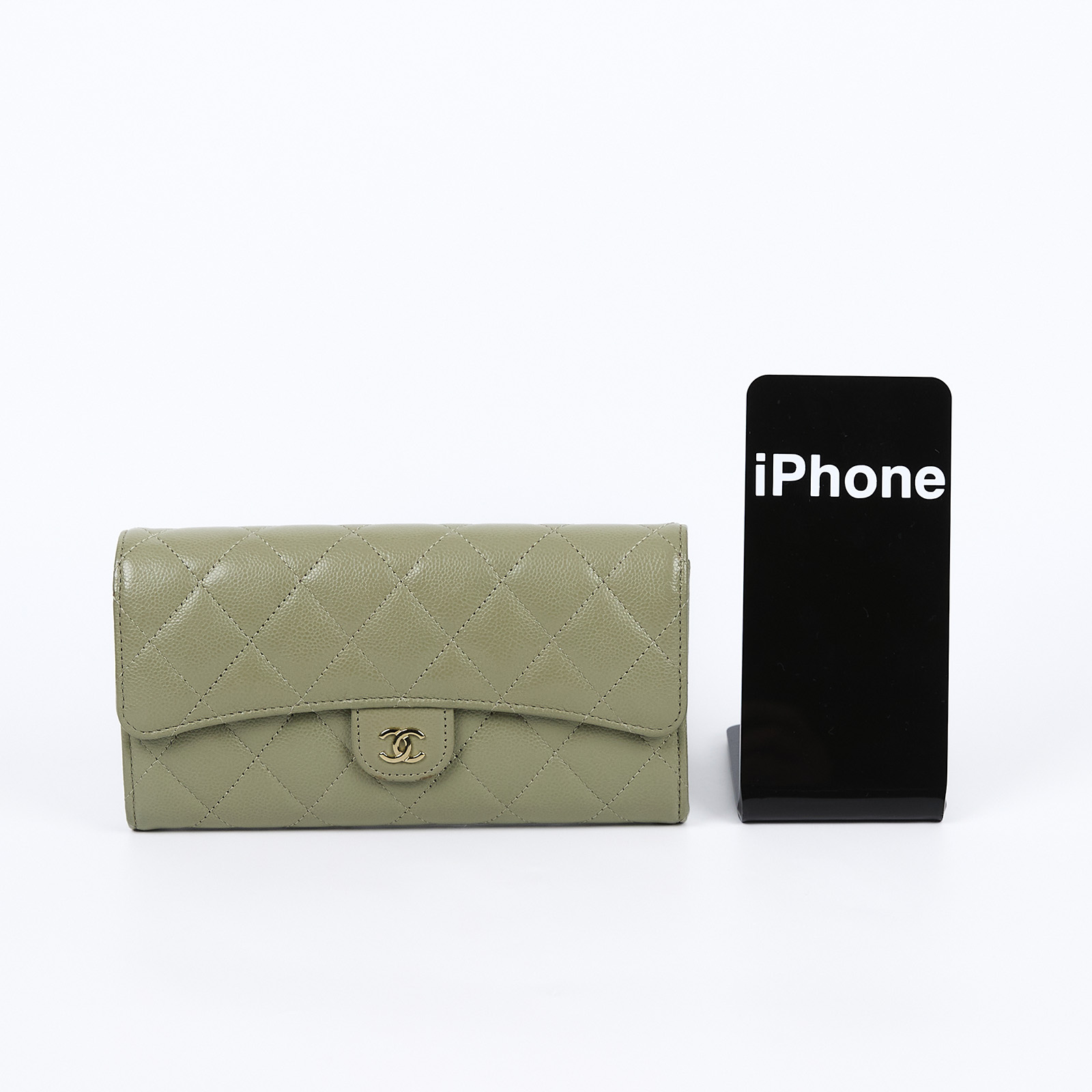 香奈兒 CHANEL 荔枝皮 扣式 翻蓋 二折長夾 AP0241 晶片款 墨綠荔枝COCO長夾 無附屬品