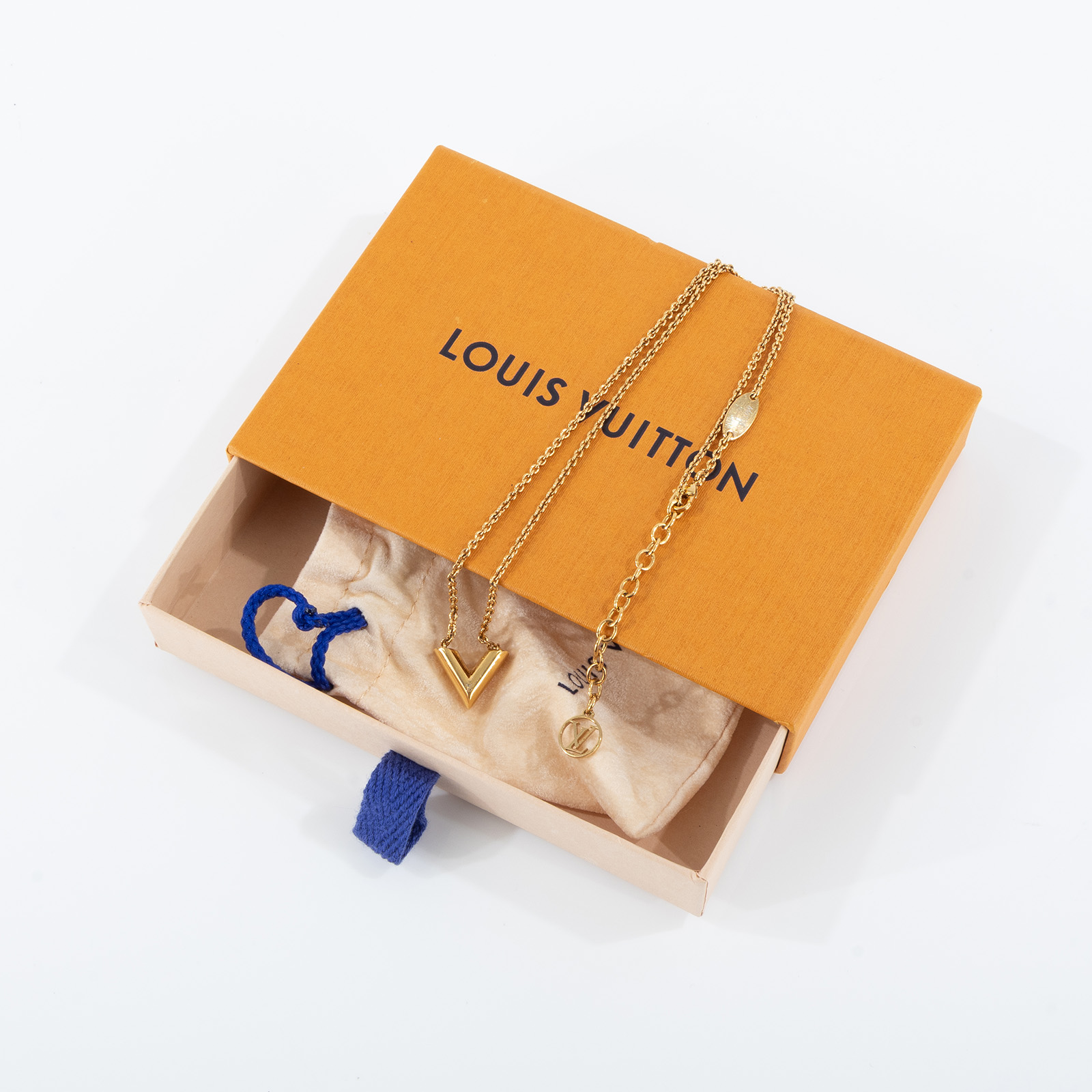 路易威登 LOUIS VUITTON Essential V 項鏈 金屬色 M61083 金色V字項鍊 原廠盒子/防塵袋