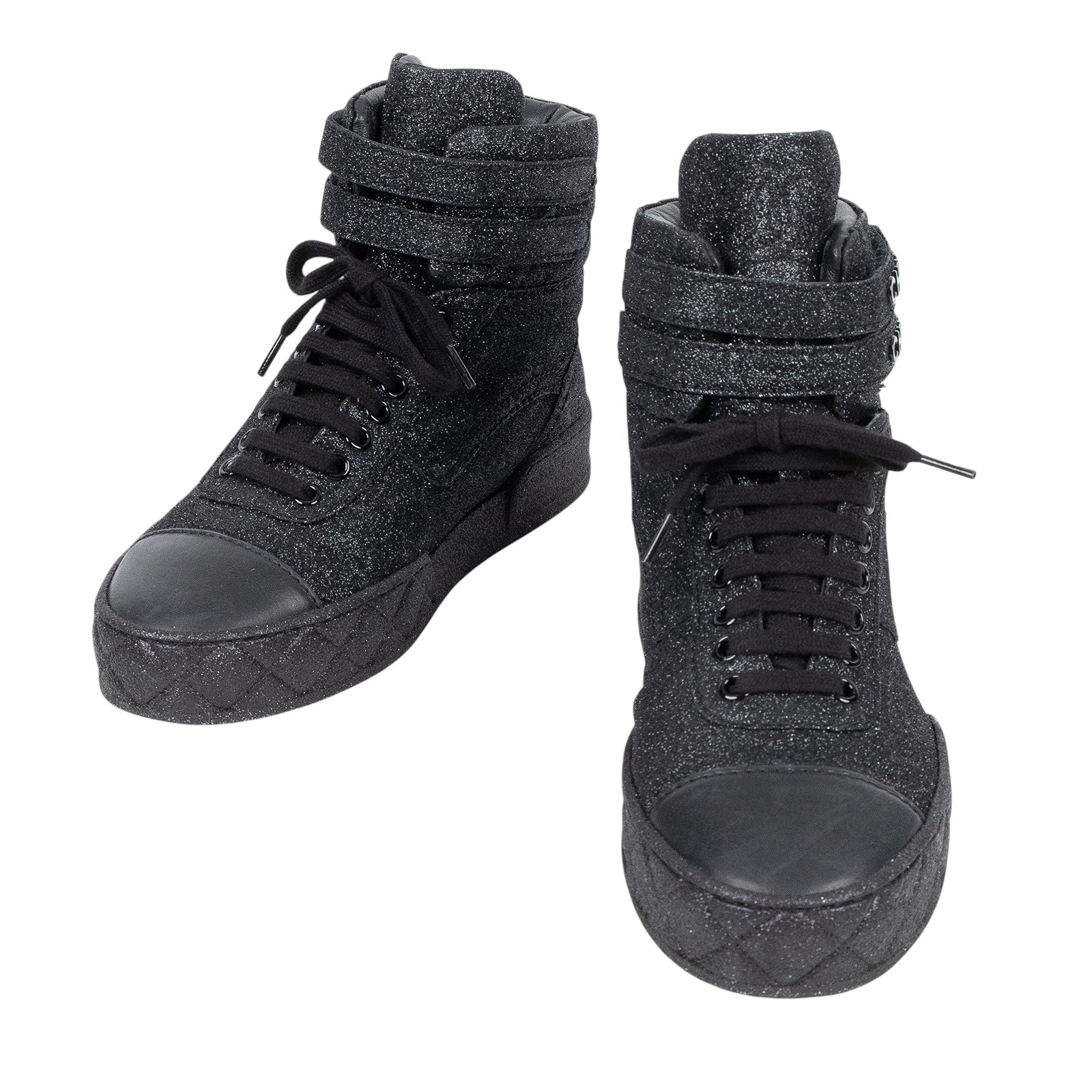 香奈兒 CHANEL 運動鞋 G45109_375 黑亮粉高筒運動鞋 防塵袋/原廠盒子