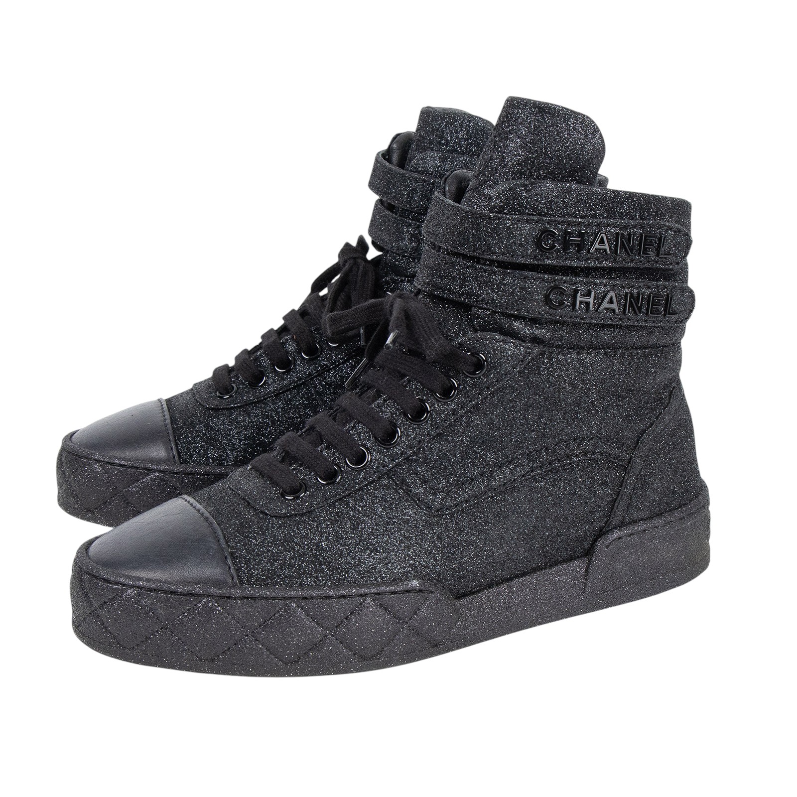 香奈兒 CHANEL 運動鞋 G45109_375 黑亮粉高筒運動鞋 防塵袋/原廠盒子