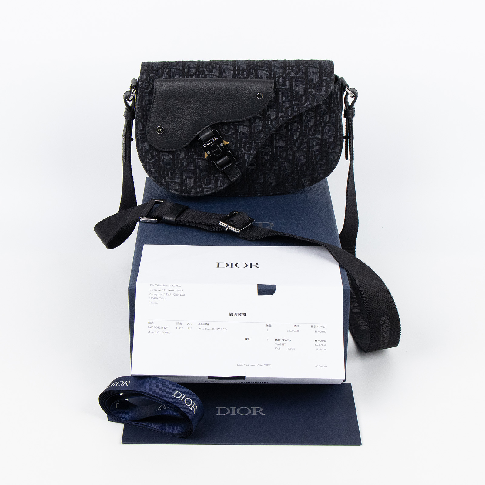 迪奧 CHRISTIAN DIOR Saddle 郵差包 1ADPO325YKY 黑Saddle郵差包 原廠盒子/購買證明