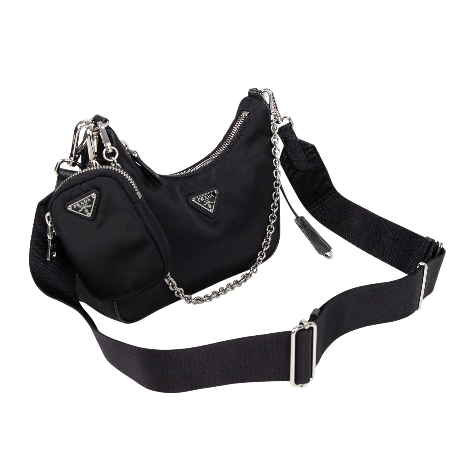 普拉達 PRADA Re-Edition 2005 Re-Nylon 手袋 1BH204_R064 黑銀三合一尼龍肩背包 防塵袋/保證卡/背帶/內袋