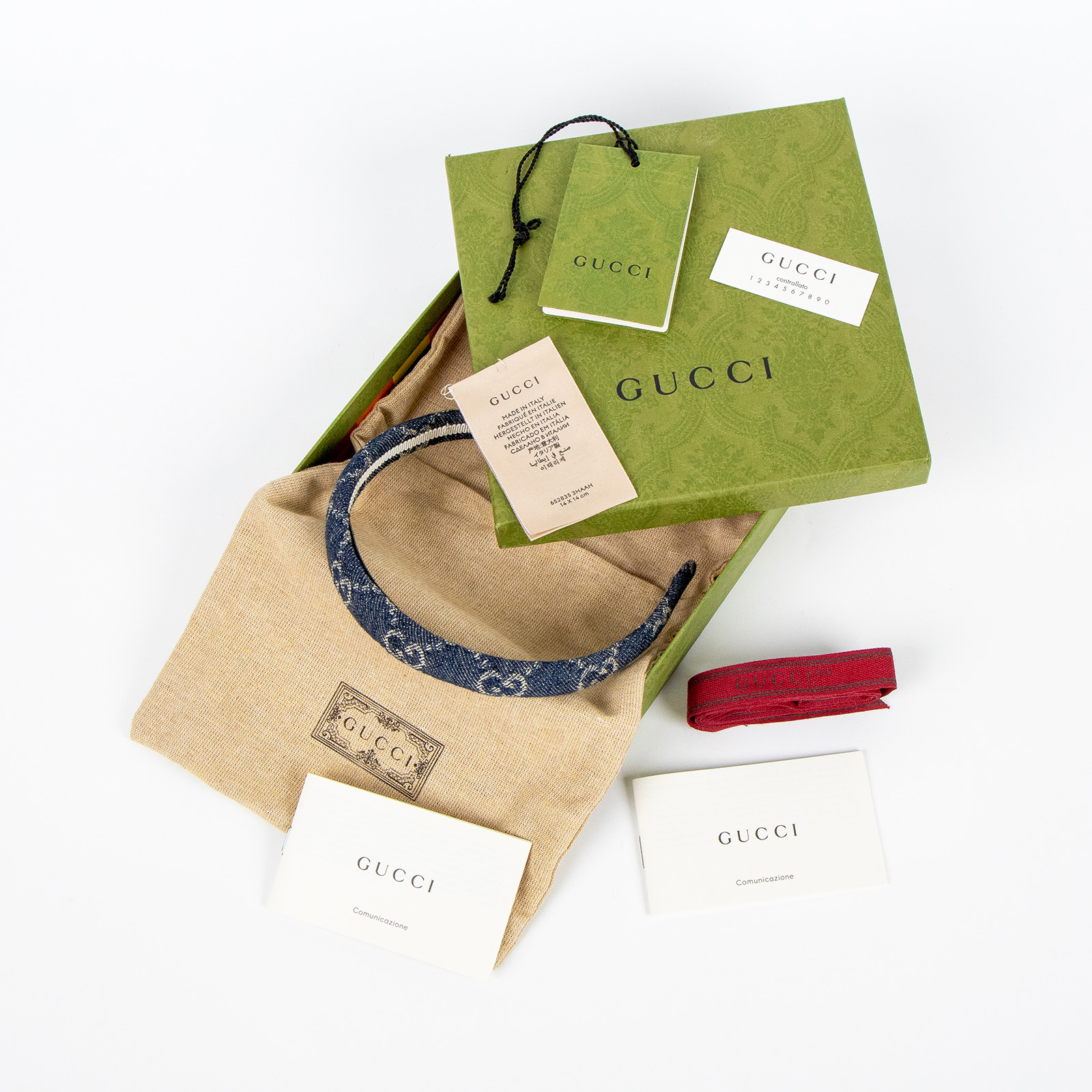 古馳 GUCCI 髮箍 652835 3HAAH 藍色單寧髮箍 原廠盒子/防塵袋