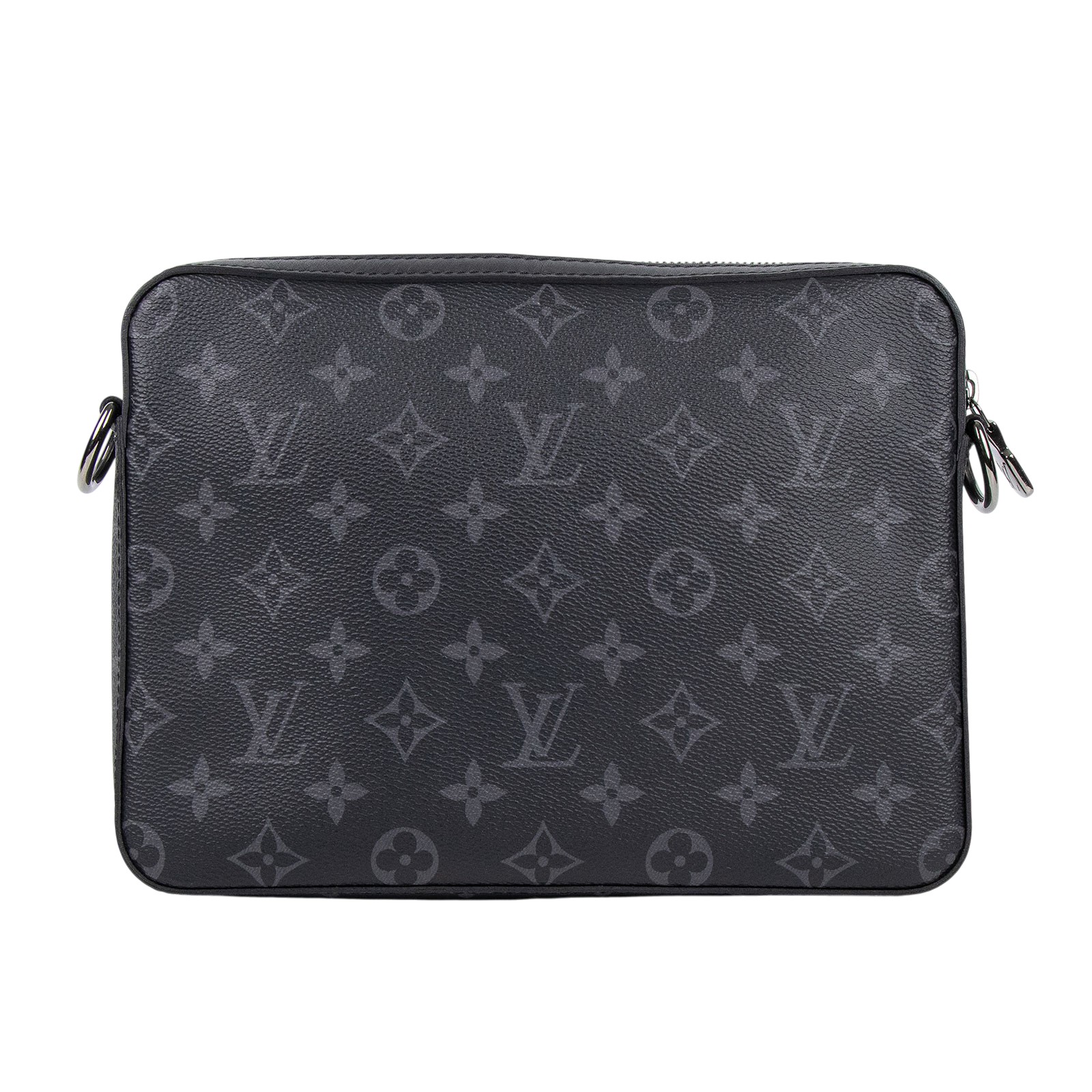 路易威登 LOUIS VUITTON Trio 郵差包 Eclipse帆布 黑色 灰色 M69443 晶片款  購買證明影本/原廠盒子/內袋 /背帶