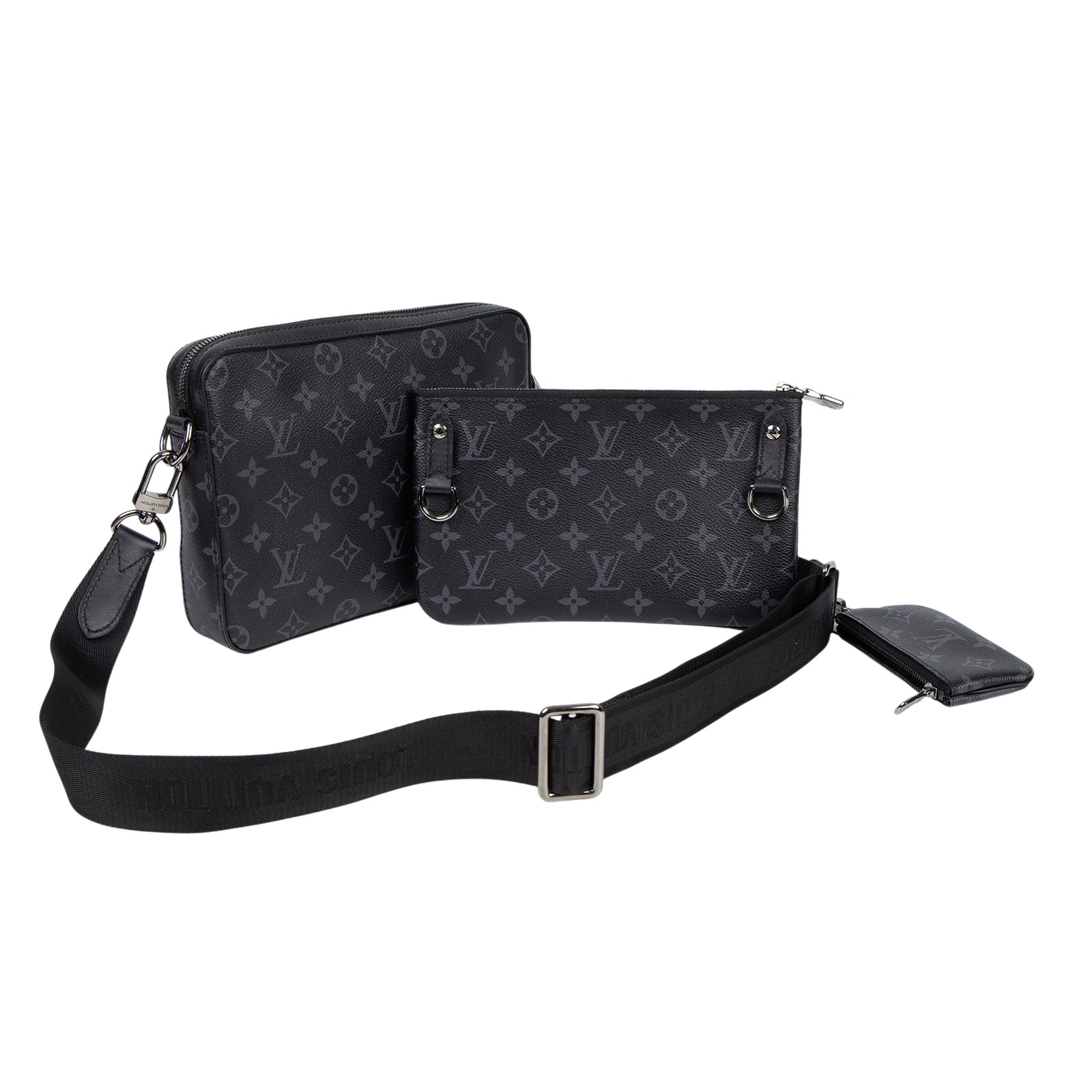 路易威登 LOUIS VUITTON Trio 郵差包 Eclipse帆布 黑色 灰色 M69443 晶片款  購買證明影本/原廠盒子/內袋 /背帶