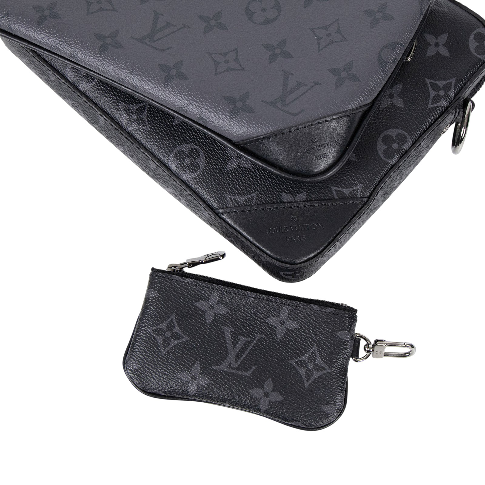 路易威登 LOUIS VUITTON Trio 郵差包 Eclipse帆布 黑色 灰色 M69443 晶片款  購買證明影本/原廠盒子/內袋 /背帶