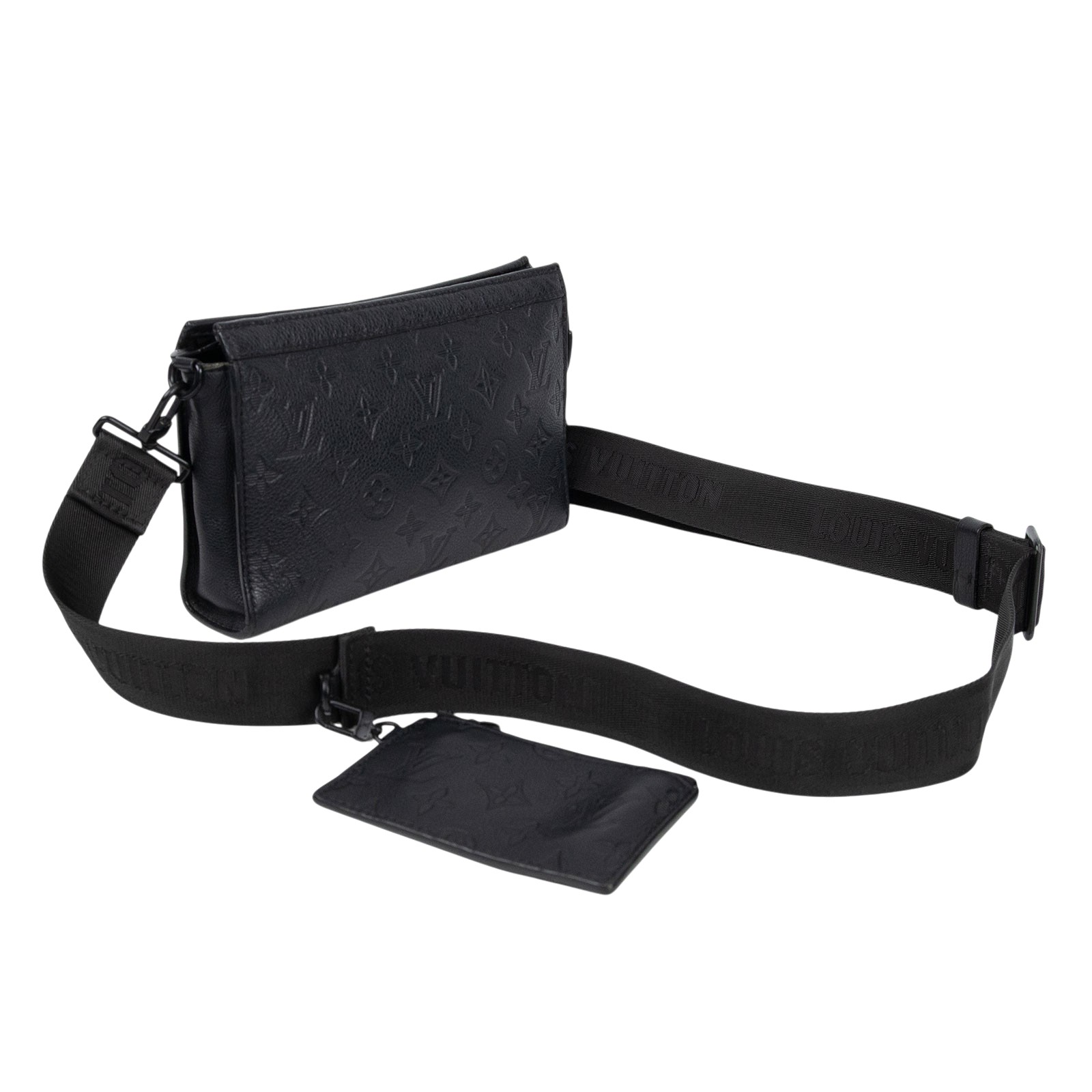 路易威登 LOUIS VUITTON Gaston 隨身錢包 牛皮 黑色 M81115 晶片款 黑Gaston隨身錢包 內袋 /背帶