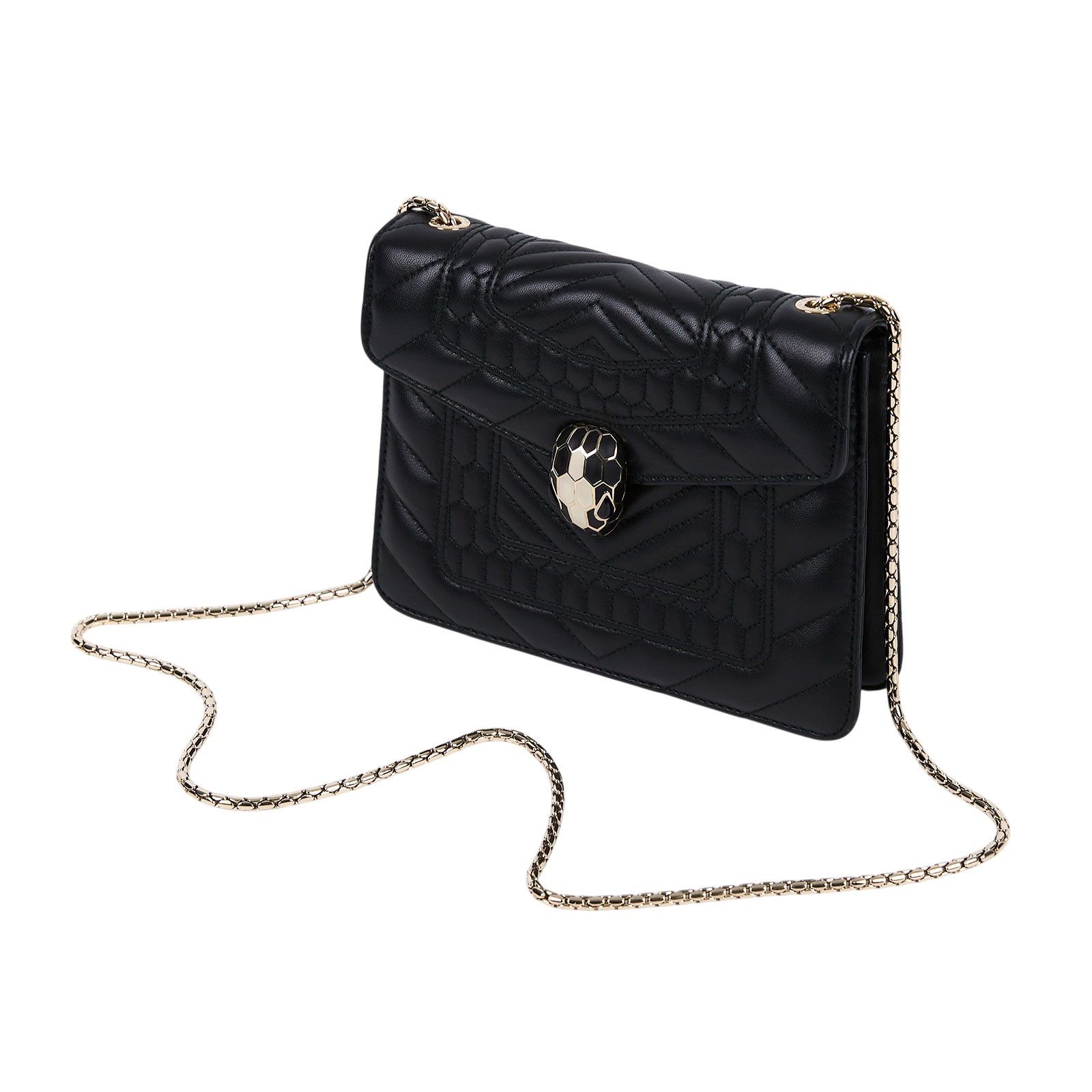 寶格麗 BVLGARI Serpenti Forever 口蓋包 281693 黑蛇頭包 鏡子/雨衣/防塵袋