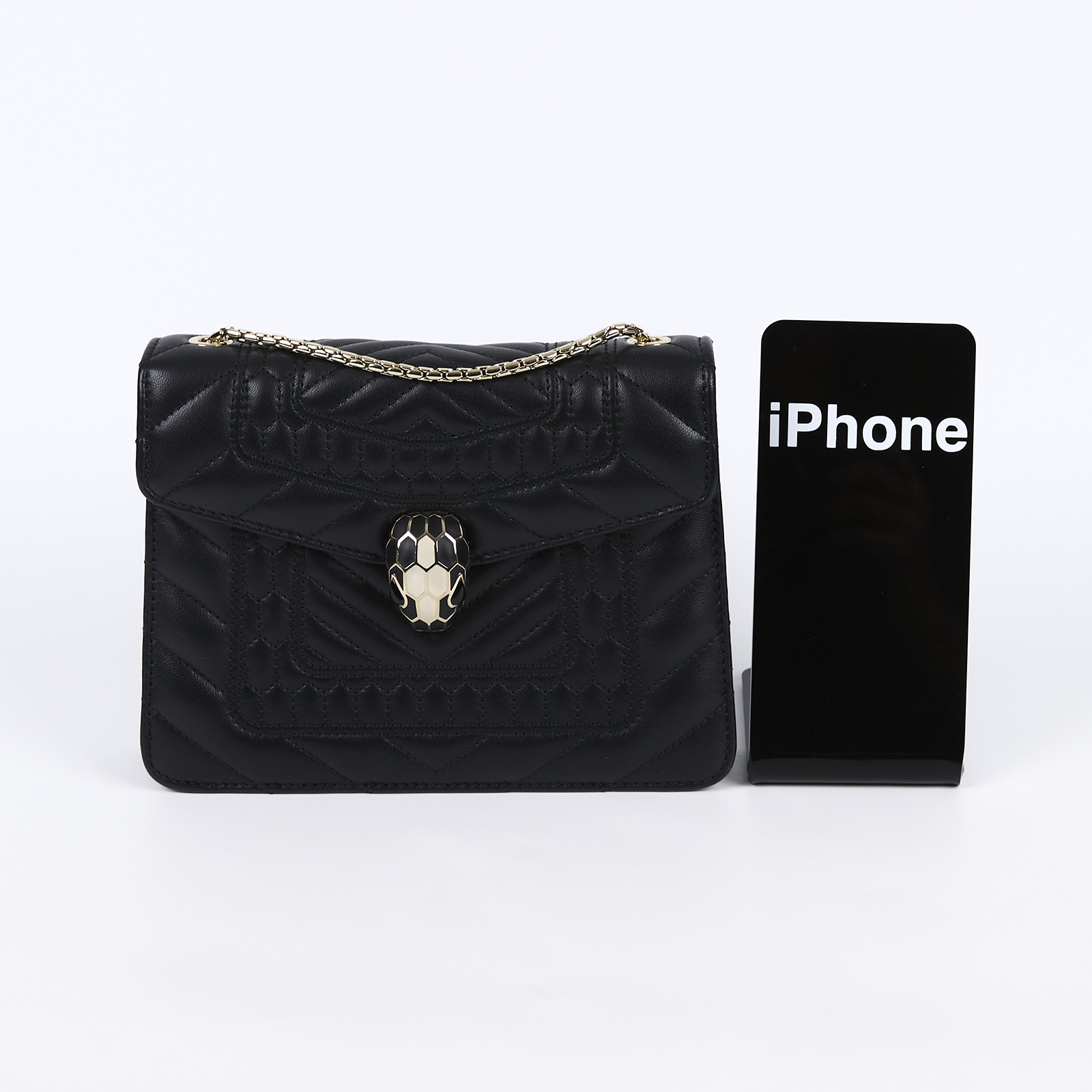 寶格麗 BVLGARI Serpenti Forever 口蓋包 281693 黑蛇頭包 鏡子/雨衣/防塵袋